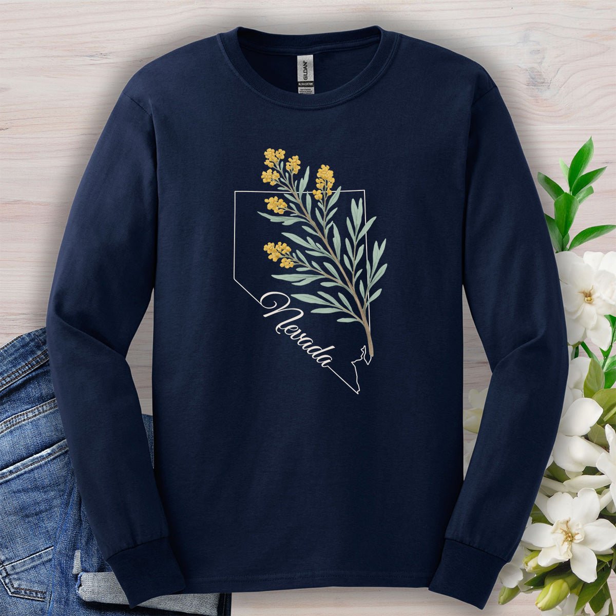 Nevada State Flower Long Sleeve Tee - Sagebrush