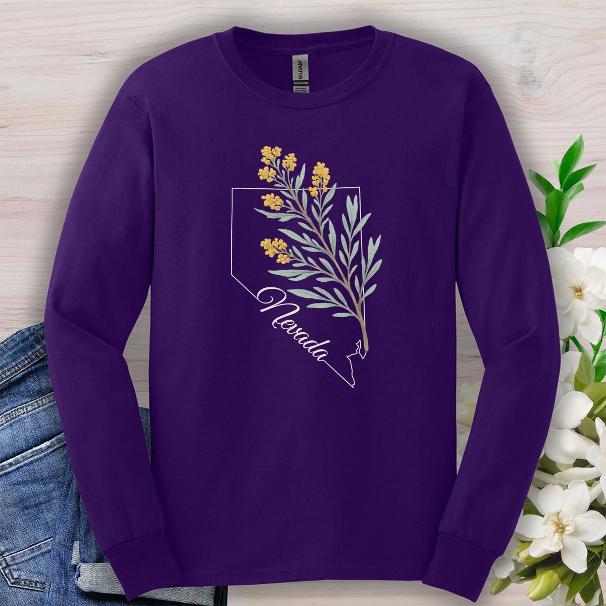Nevada State Flower Long Sleeve Tee - Sagebrush