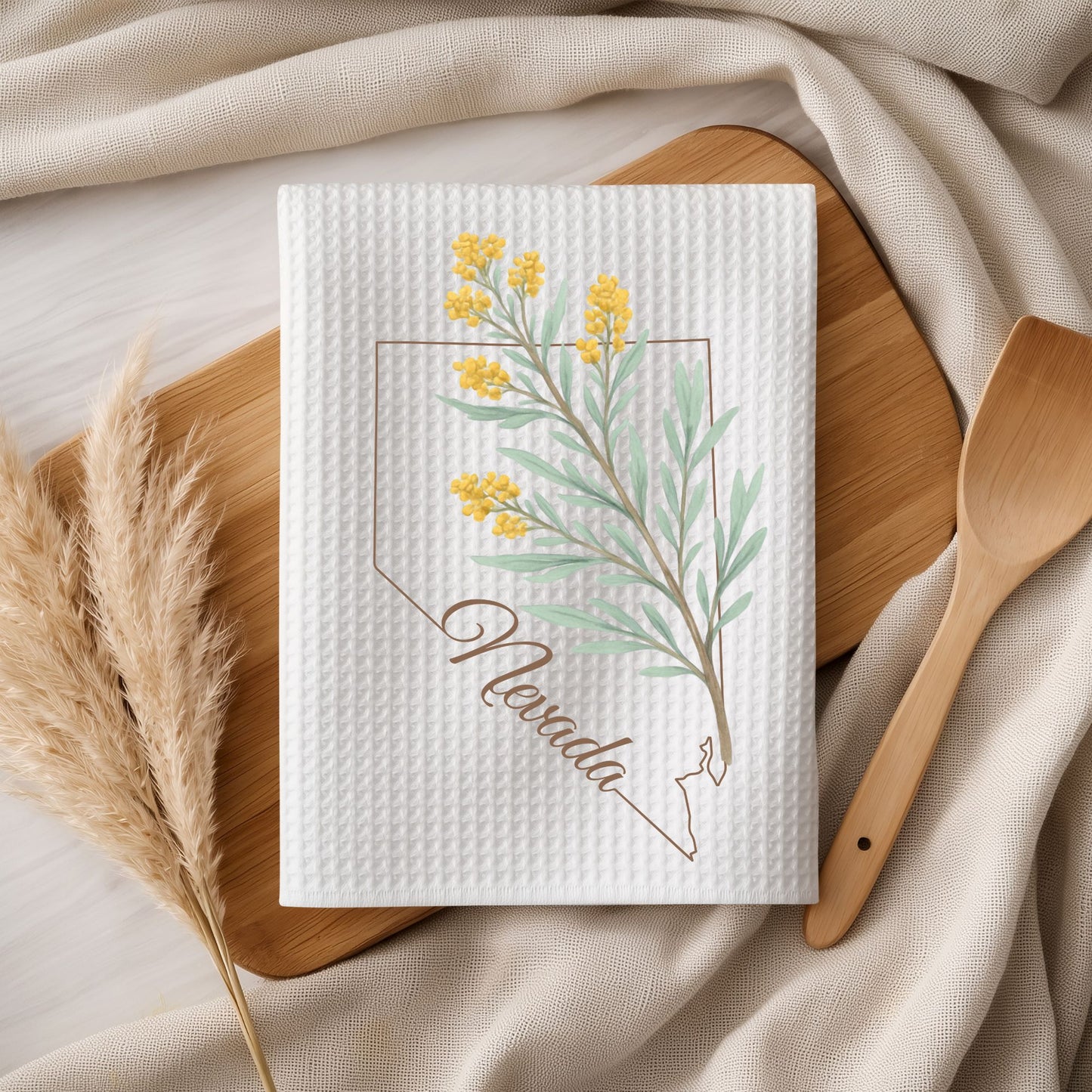 Nevada State Flower Tea Towel — Sagebrush