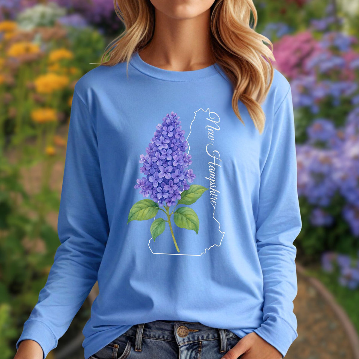 New Hampshire State Flower Long Sleeve Tee — Lilac