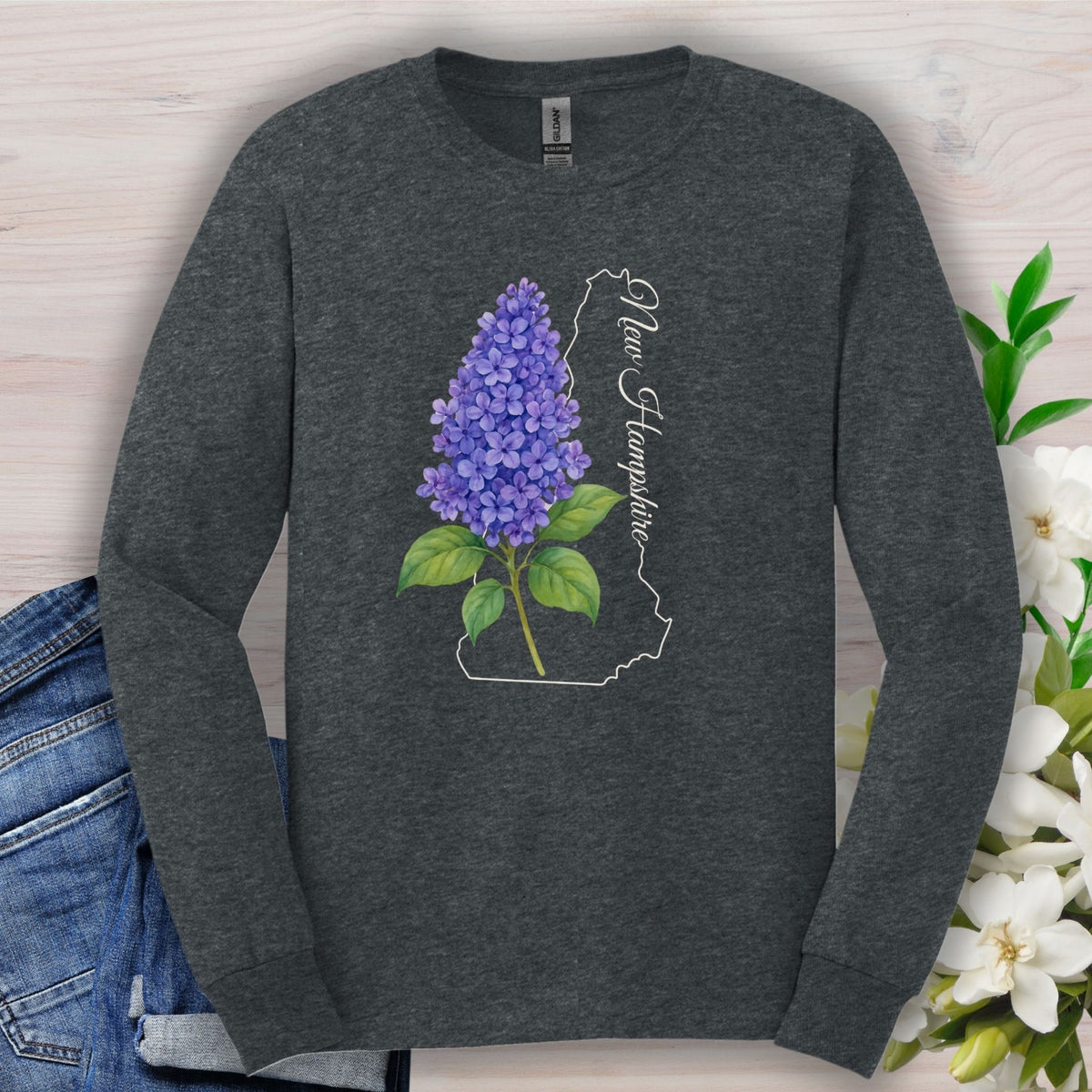 New Hampshire State Flower Long Sleeve Tee — Lilac