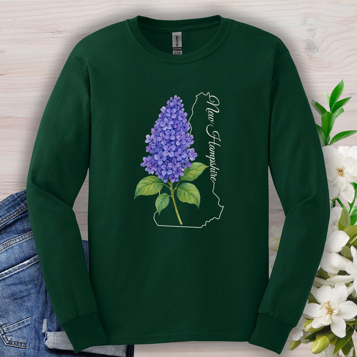 New Hampshire State Flower Long Sleeve Tee — Lilac