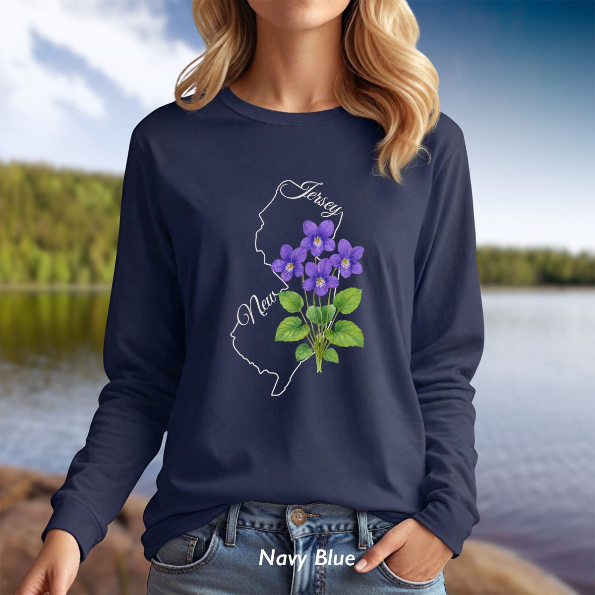 New Jersey State Flower Long Sleeve Tee — Wood Violet