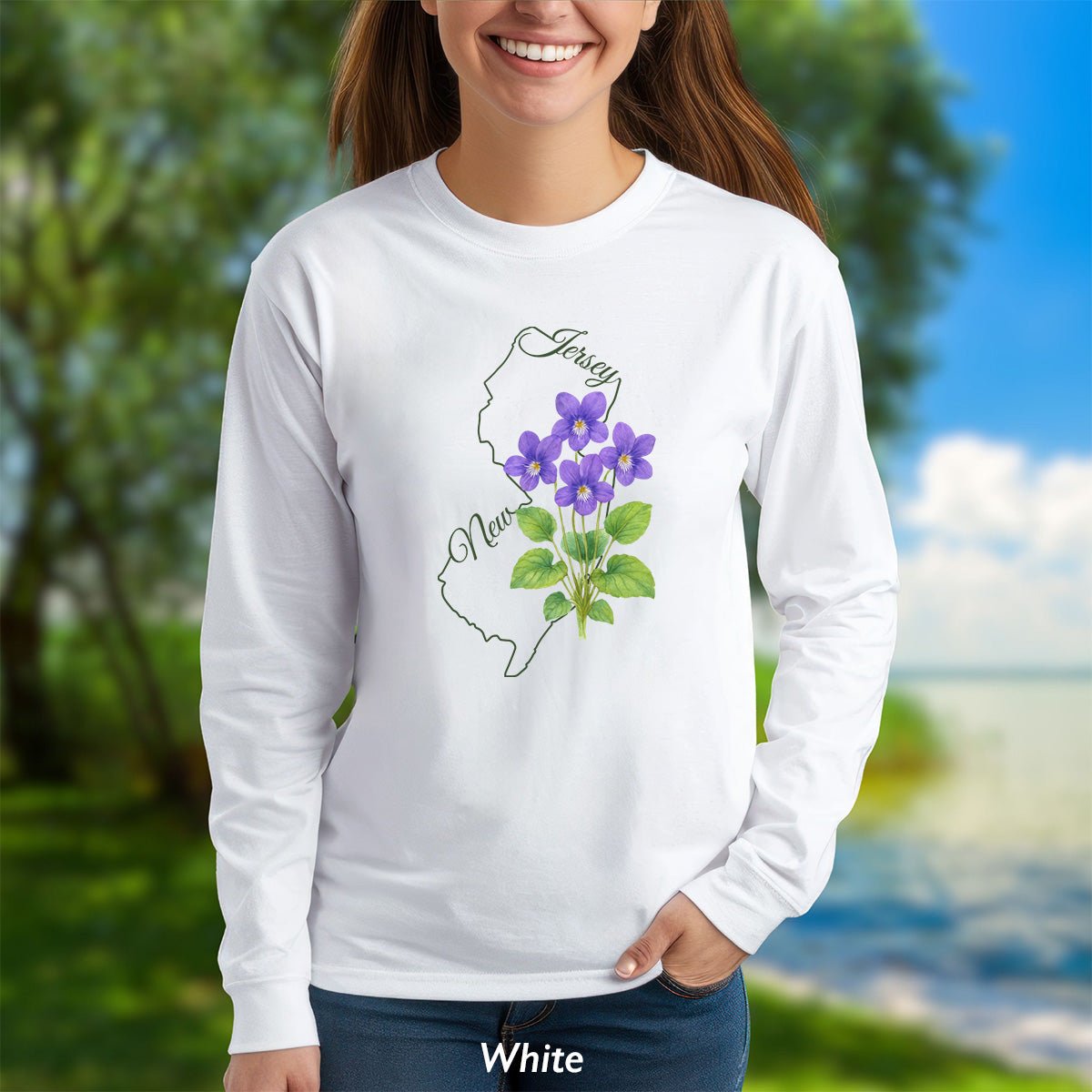 New Jersey State Flower Long Sleeve Tee — Wood Violet