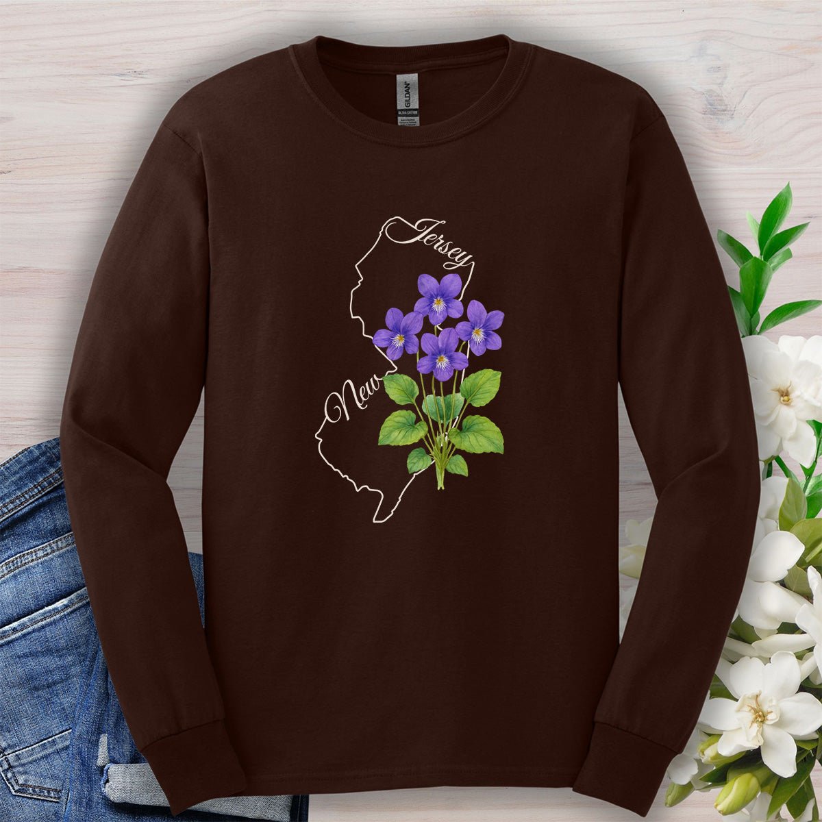 New Jersey State Flower Long Sleeve Tee — Wood Violet