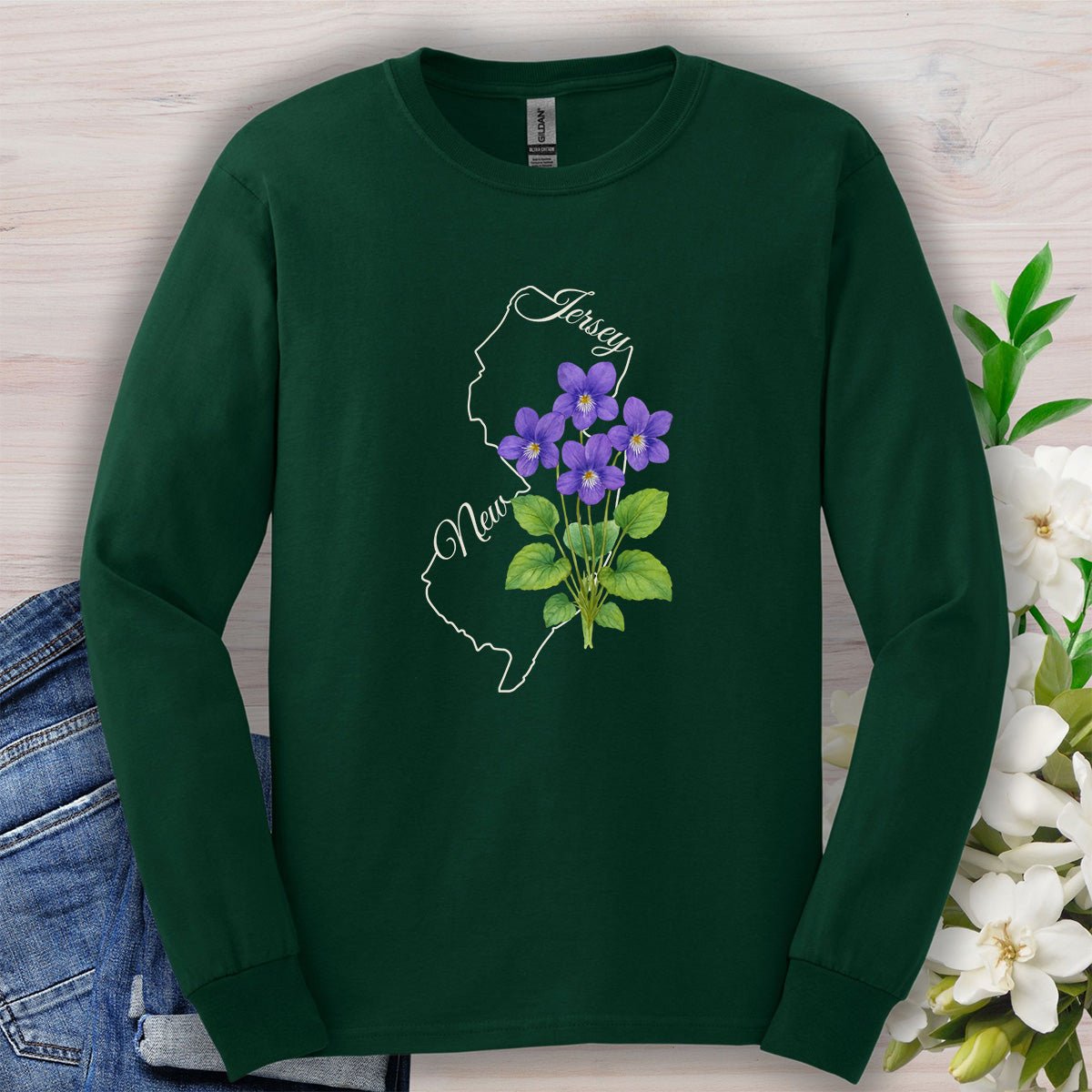 New Jersey State Flower Long Sleeve Tee — Wood Violet