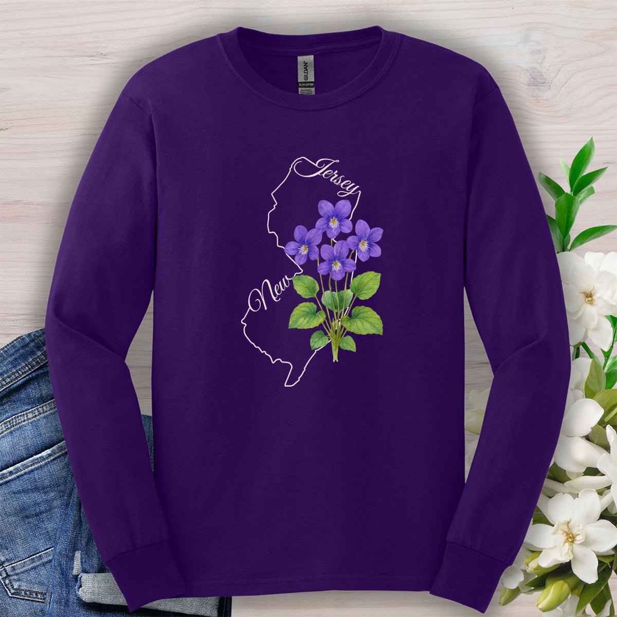New Jersey State Flower Long Sleeve Tee — Wood Violet