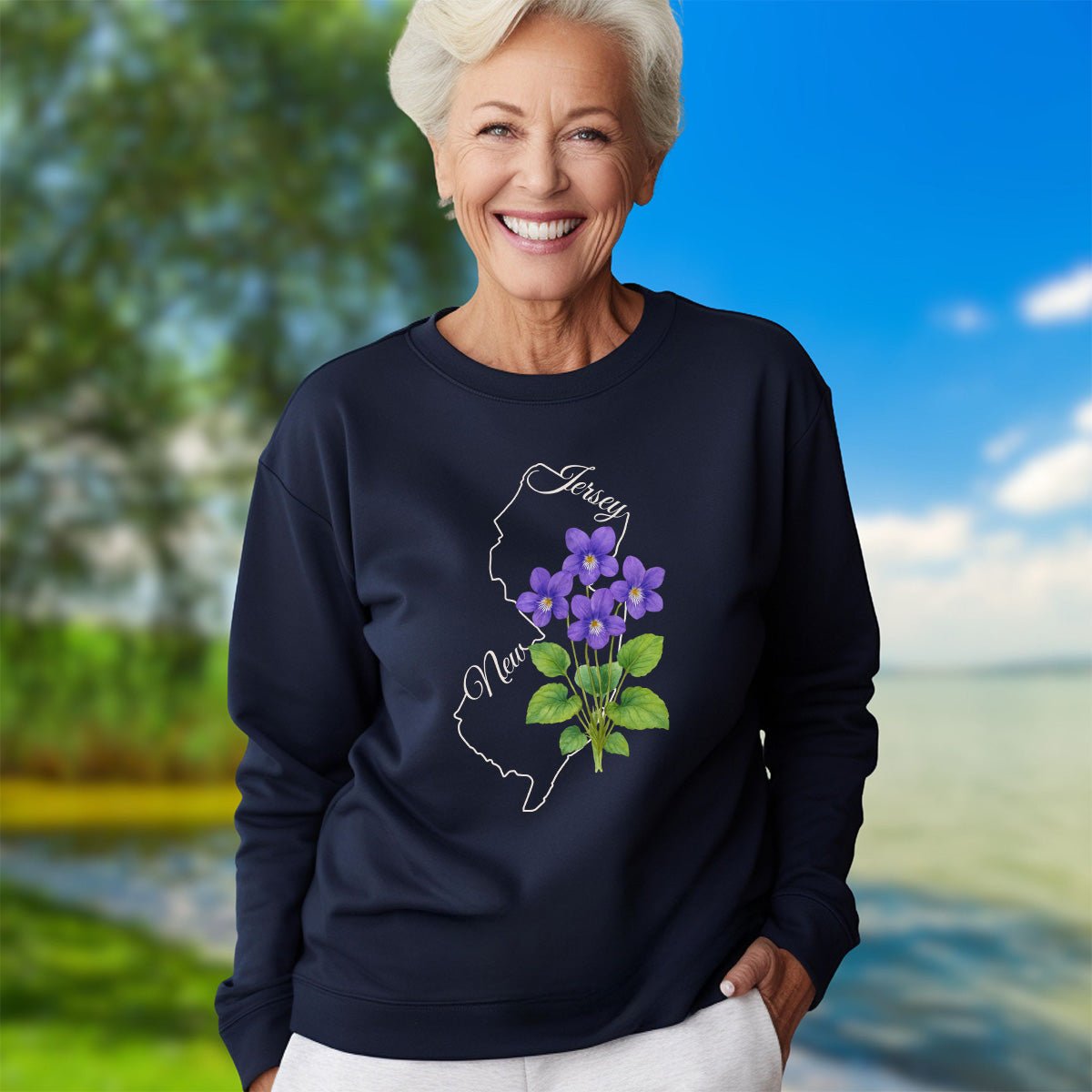 New Jersey State Flower Sweatshirt - Wood Violet