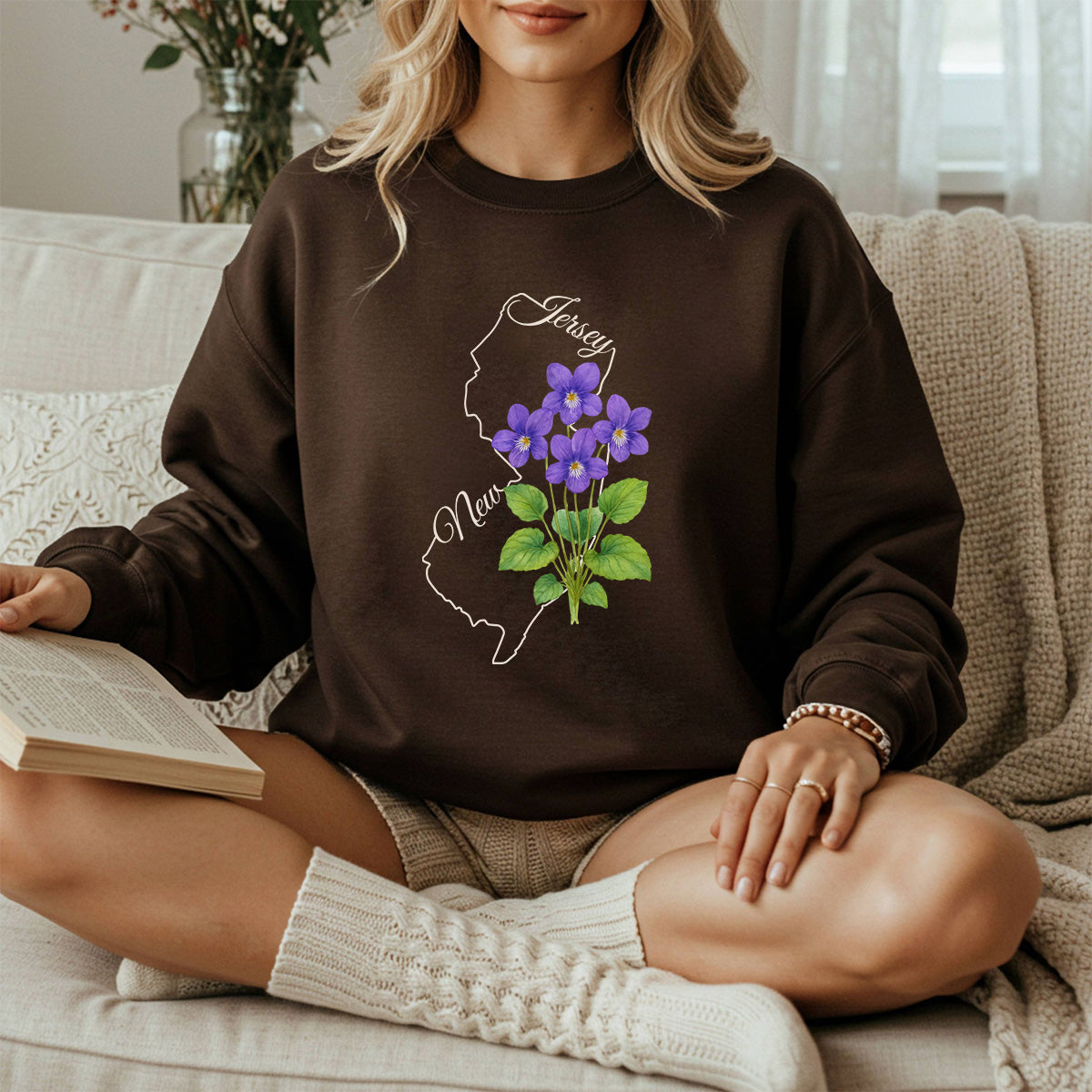 New Jersey State Flower Sweatshirt - Wood Violet