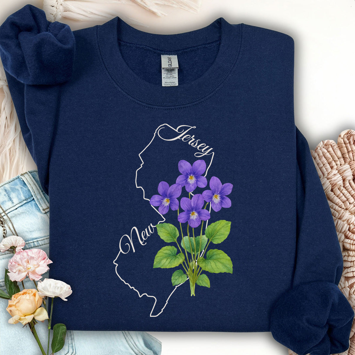 New Jersey State Flower Sweatshirt - Wood Violet