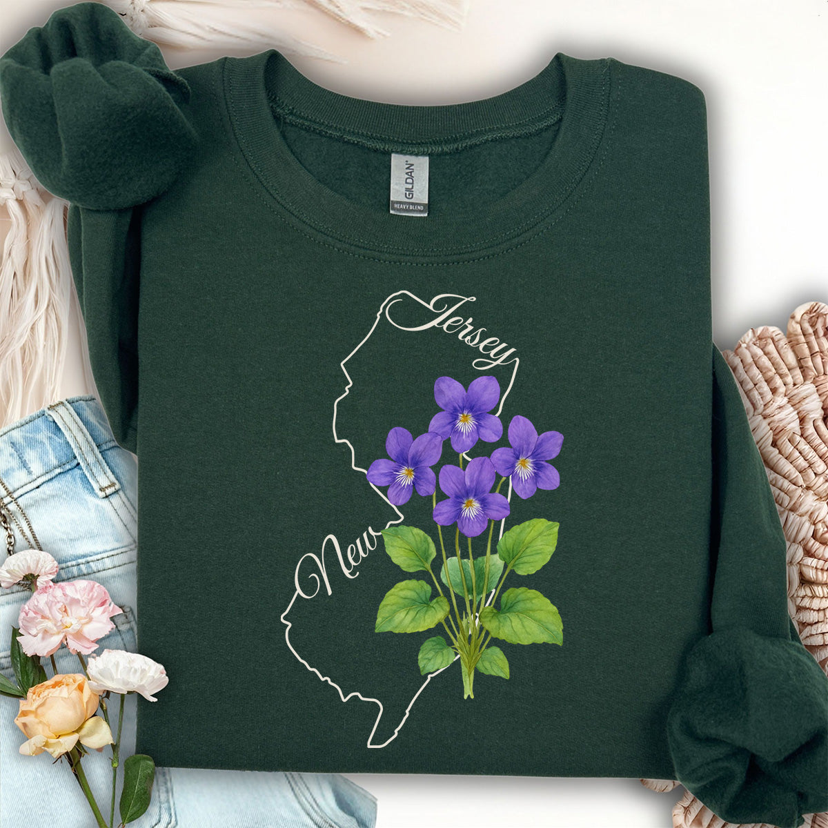 New Jersey State Flower Sweatshirt - Wood Violet