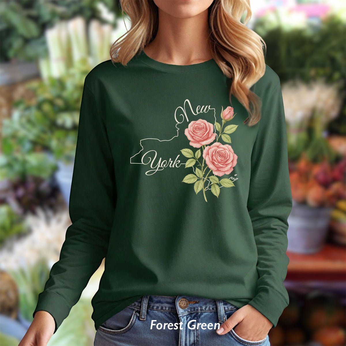 New York State Flower Long Sleeve Tee — Rose