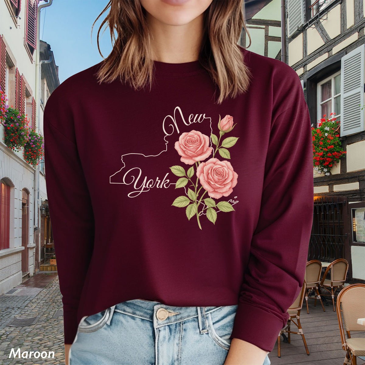 New York State Flower Long Sleeve Tee — Rose