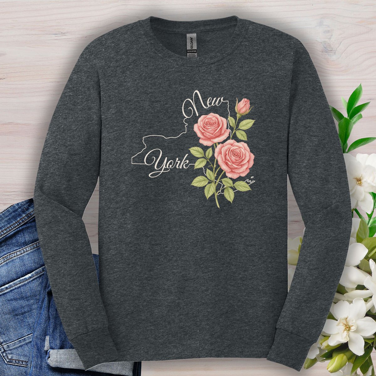 New York State Flower Long Sleeve Tee — Rose