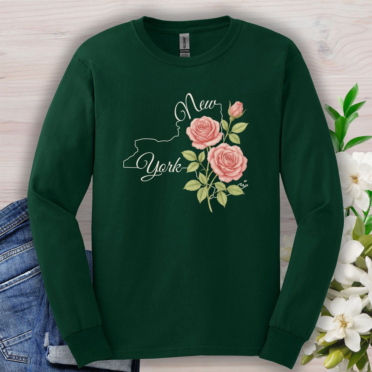 New York State Flower Long Sleeve Tee — Rose