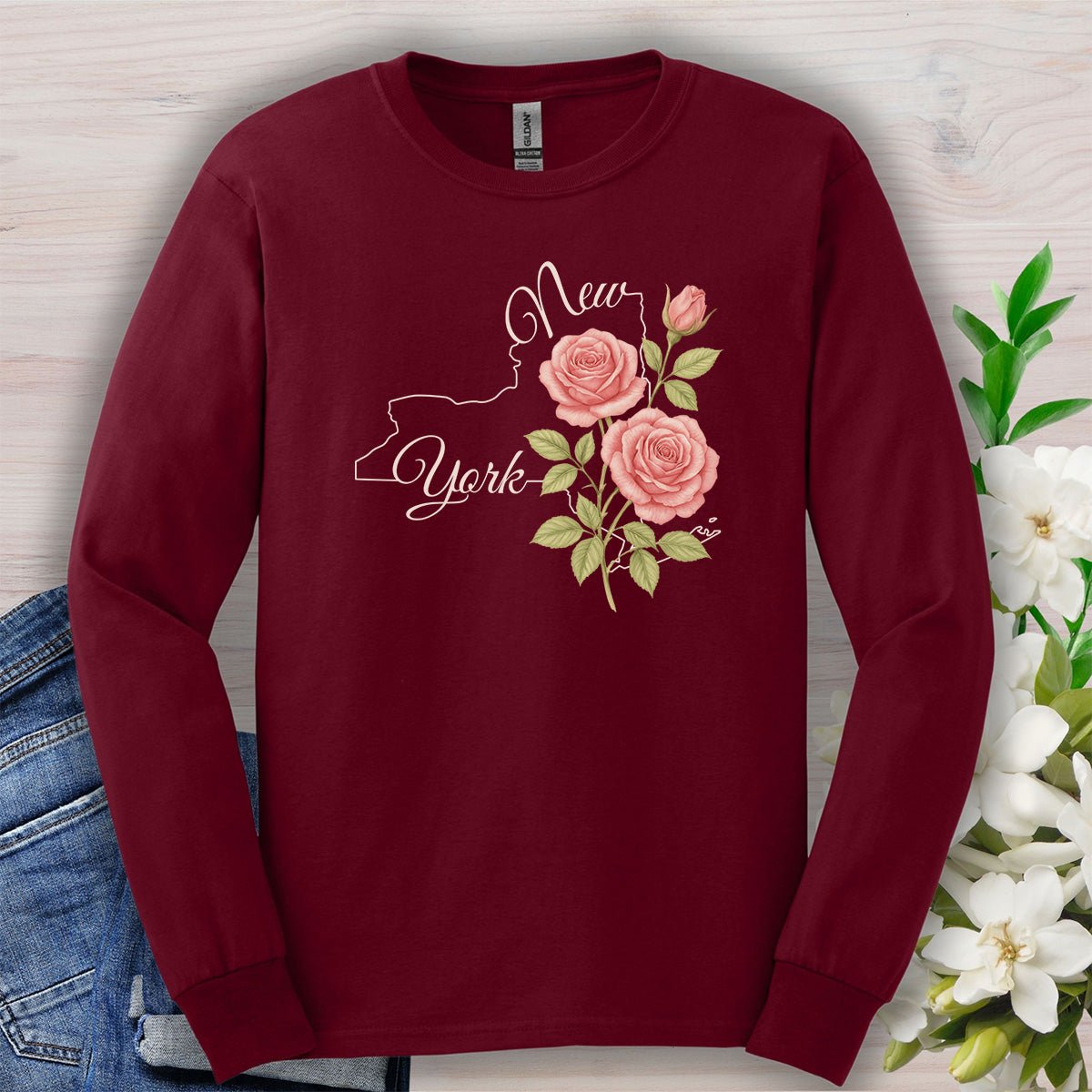 New York State Flower Long Sleeve Tee — Rose