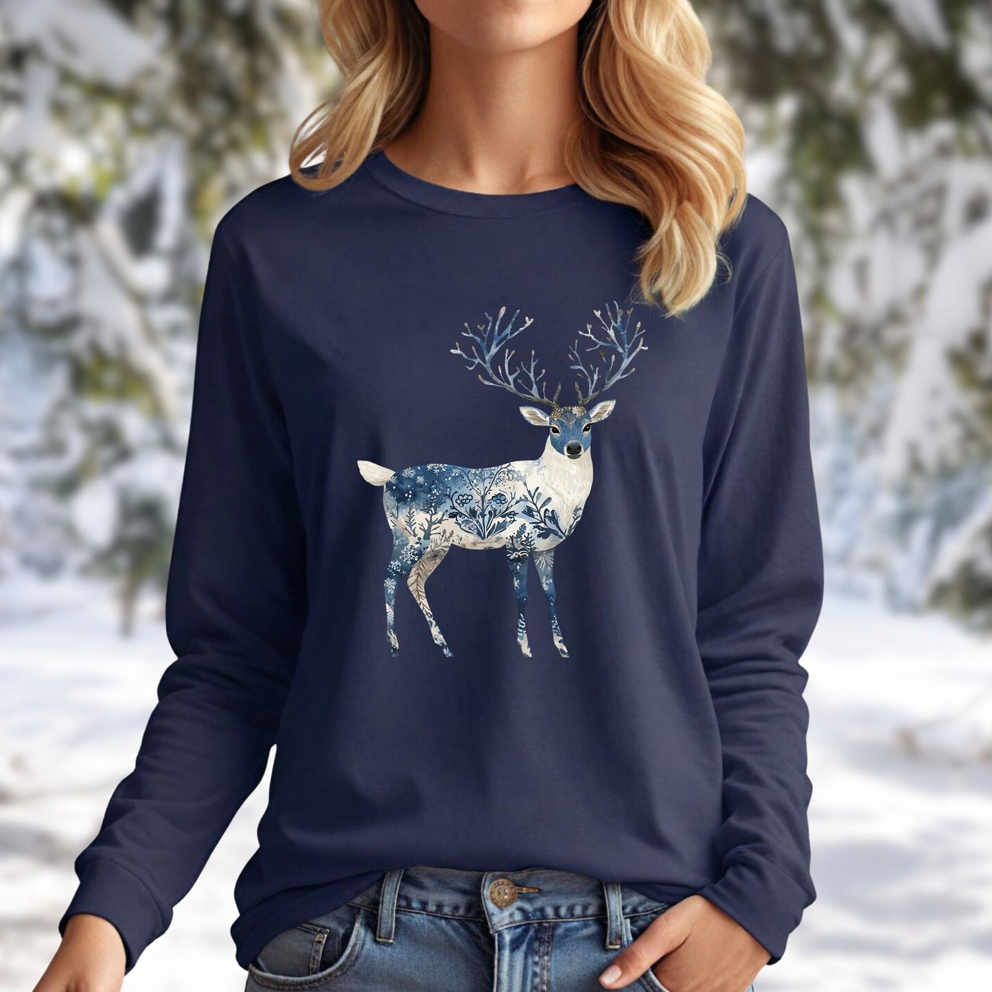 Nordic Chinoiserie Winter Buck Long Sleeve Tee