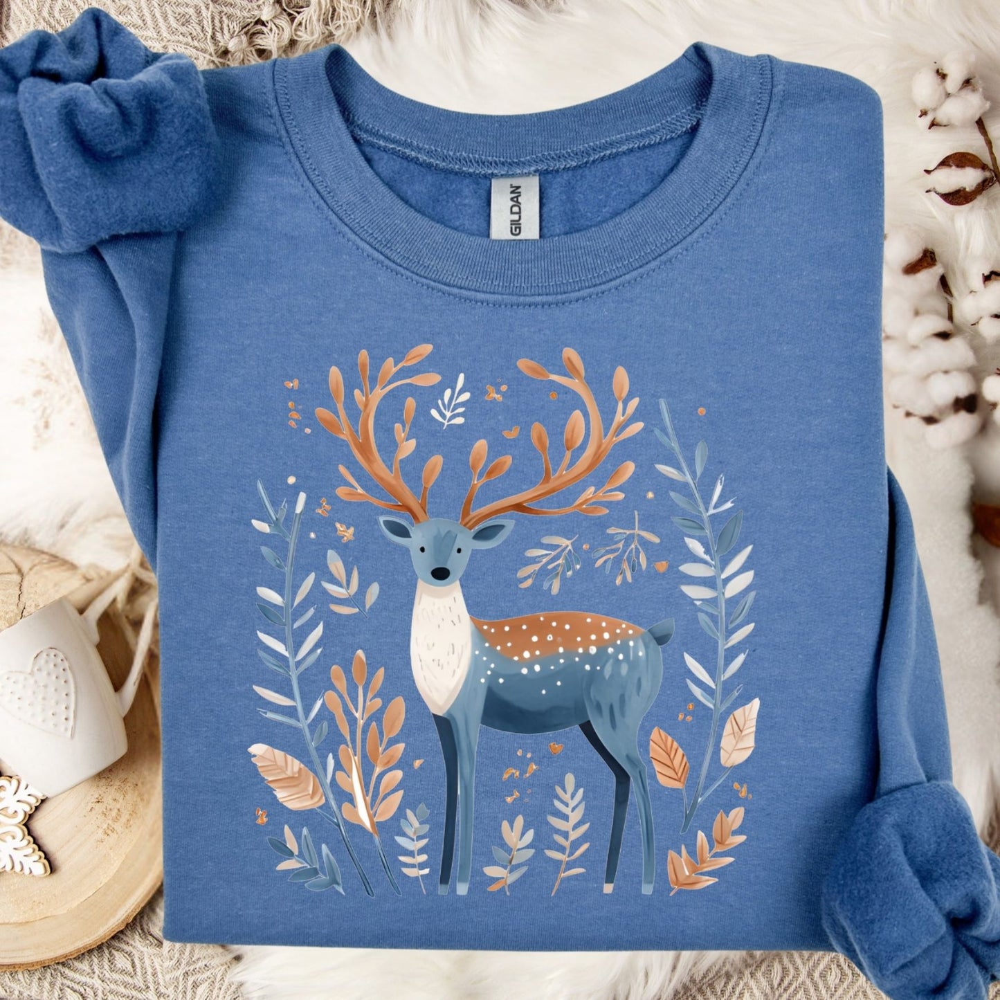 Nordic Reindeer with Winter Foliage Sweatshirt