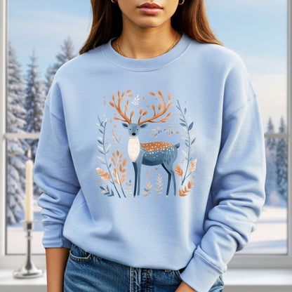 Nordic Reindeer with Winter Foliage Sweatshirt