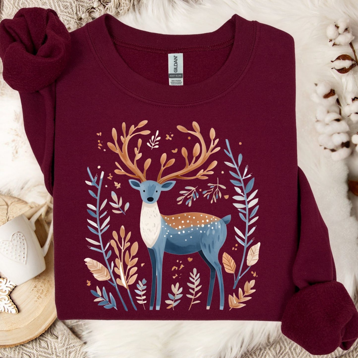 Nordic Reindeer with Winter Foliage Sweatshirt