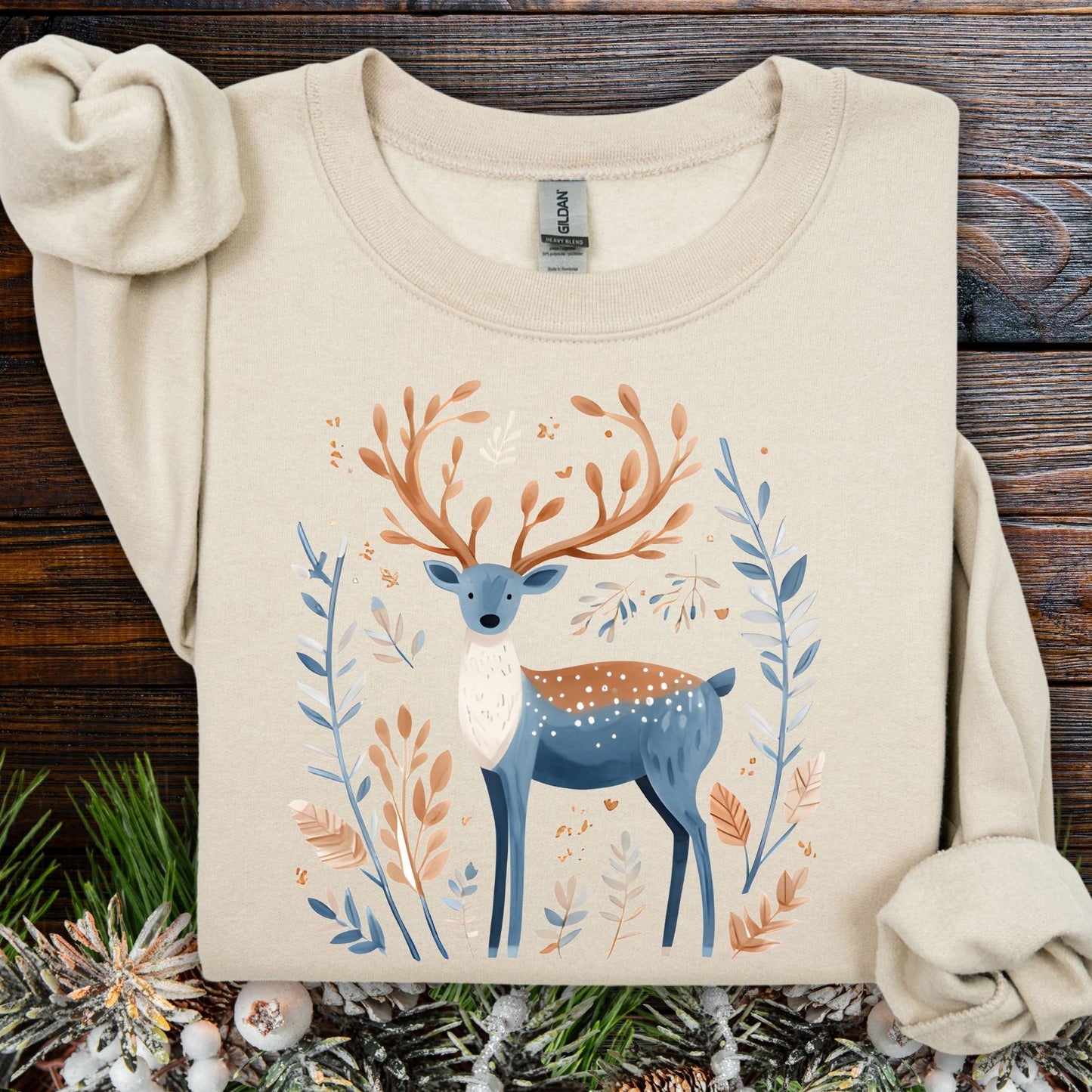 Nordic Reindeer with Winter Foliage Sweatshirt