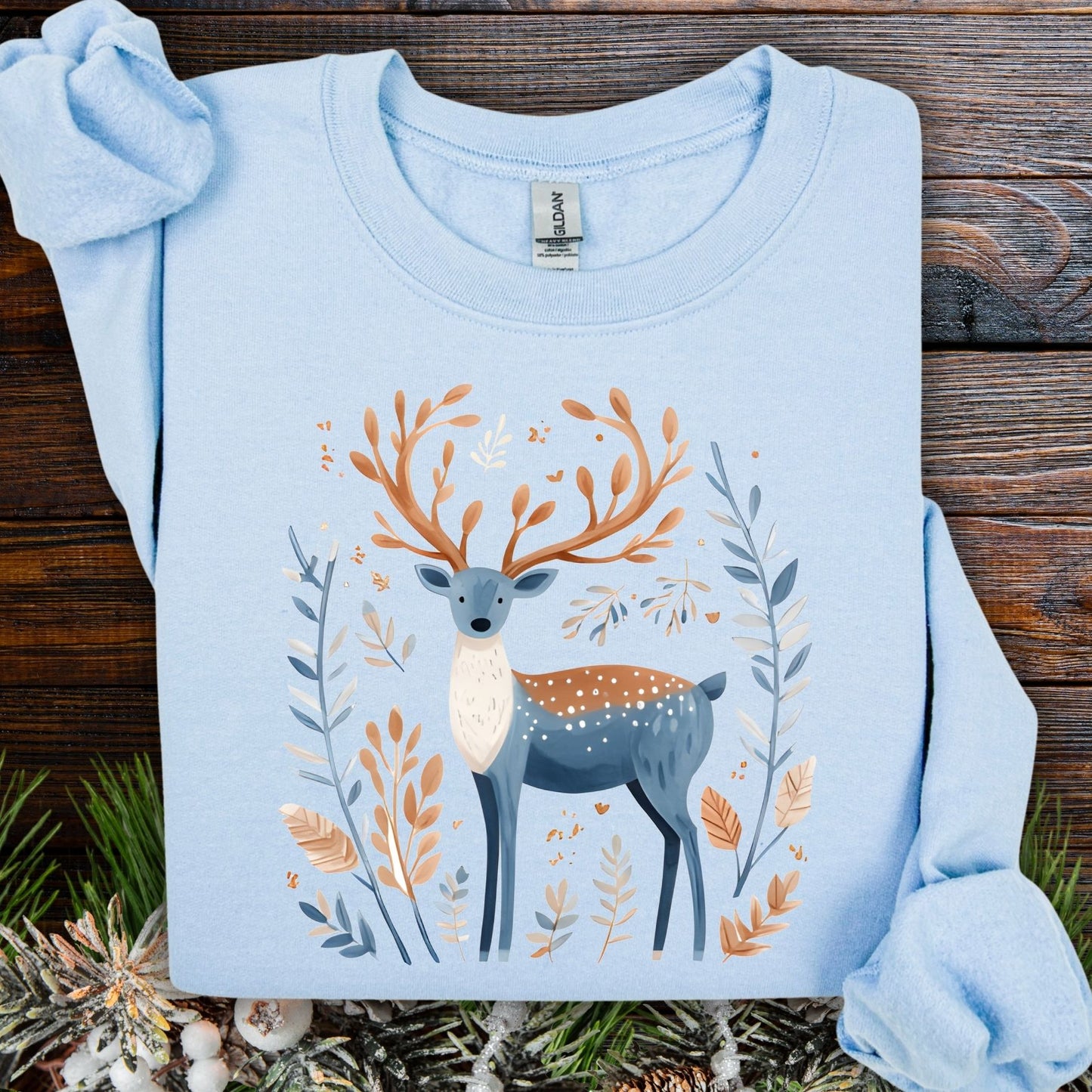 Nordic Reindeer with Winter Foliage Sweatshirt