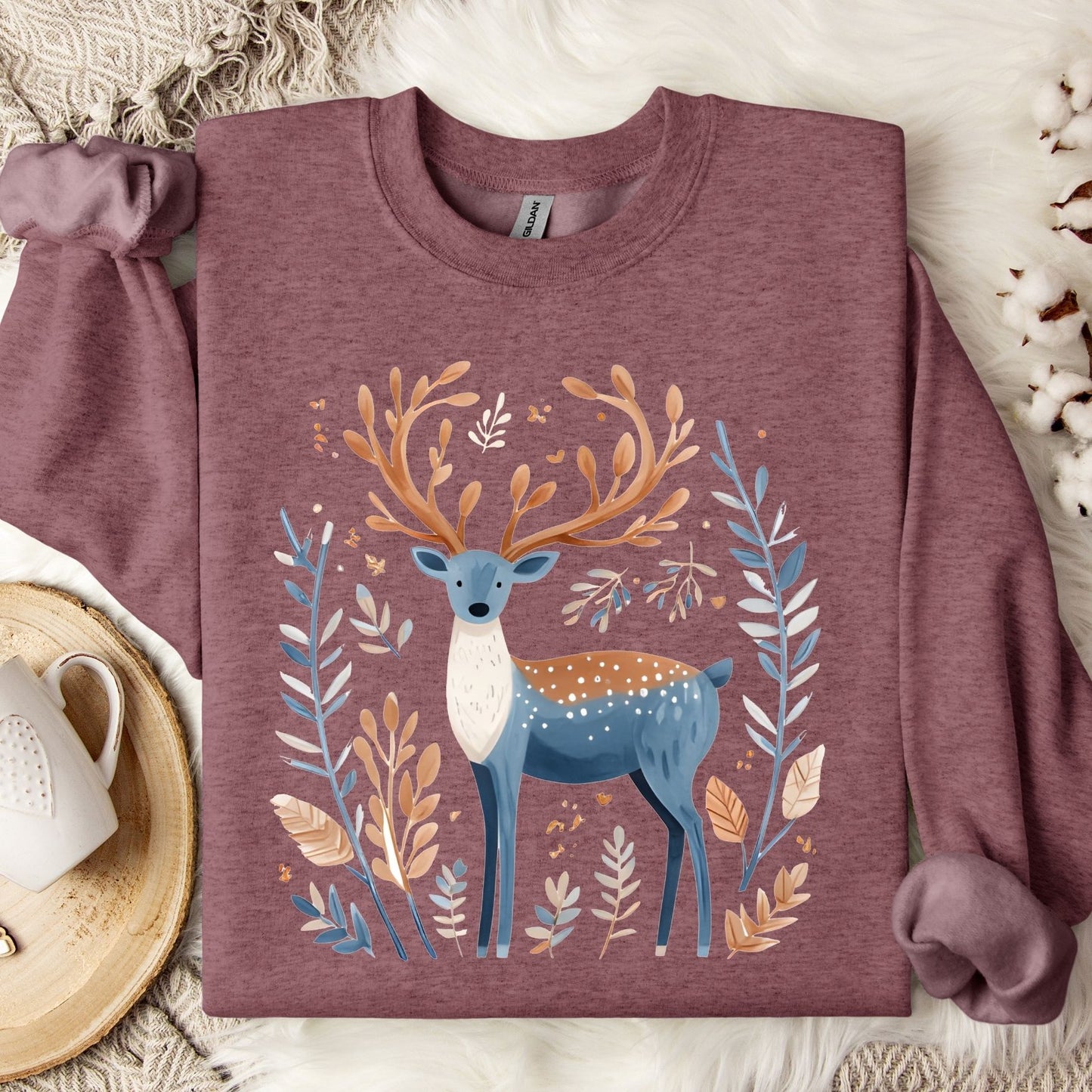 Nordic Reindeer with Winter Foliage Sweatshirt