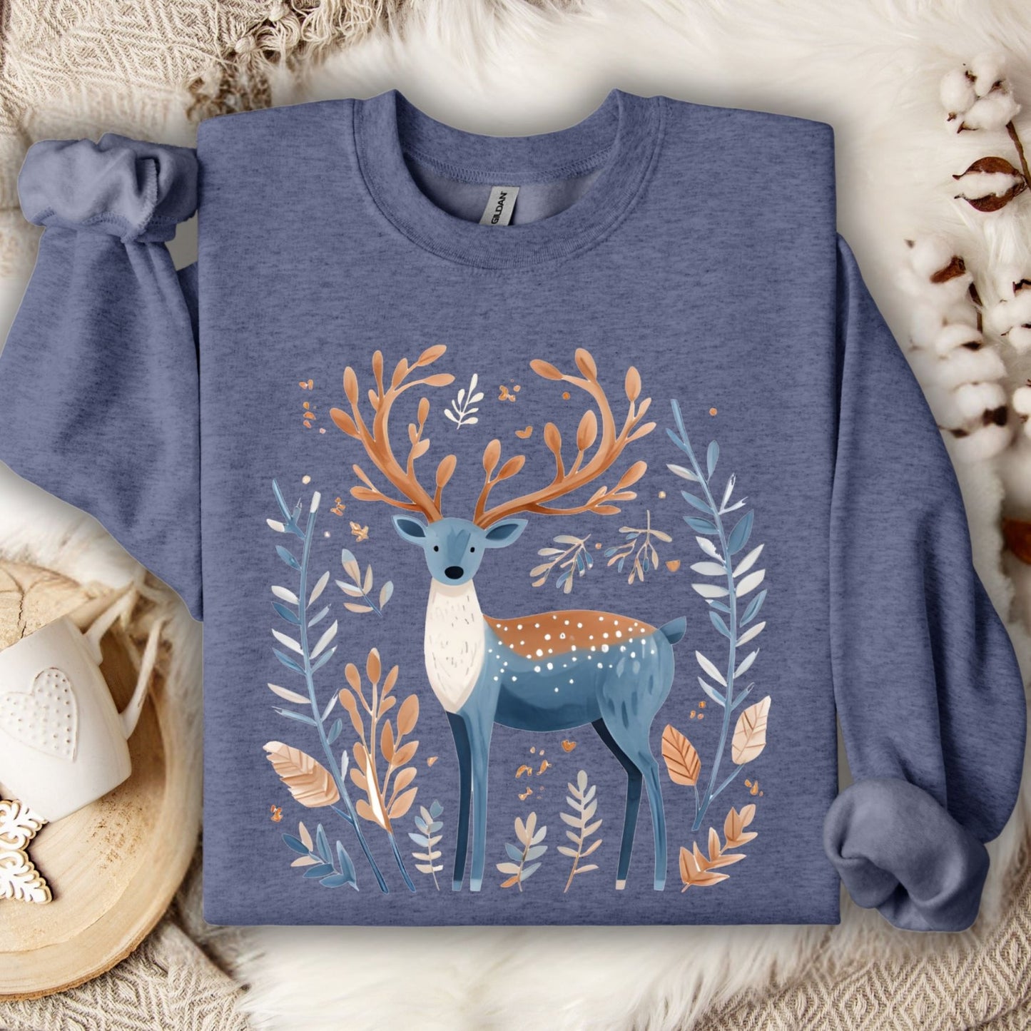Nordic Reindeer with Winter Foliage Sweatshirt