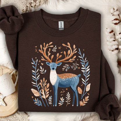 Nordic Reindeer with Winter Foliage Sweatshirt