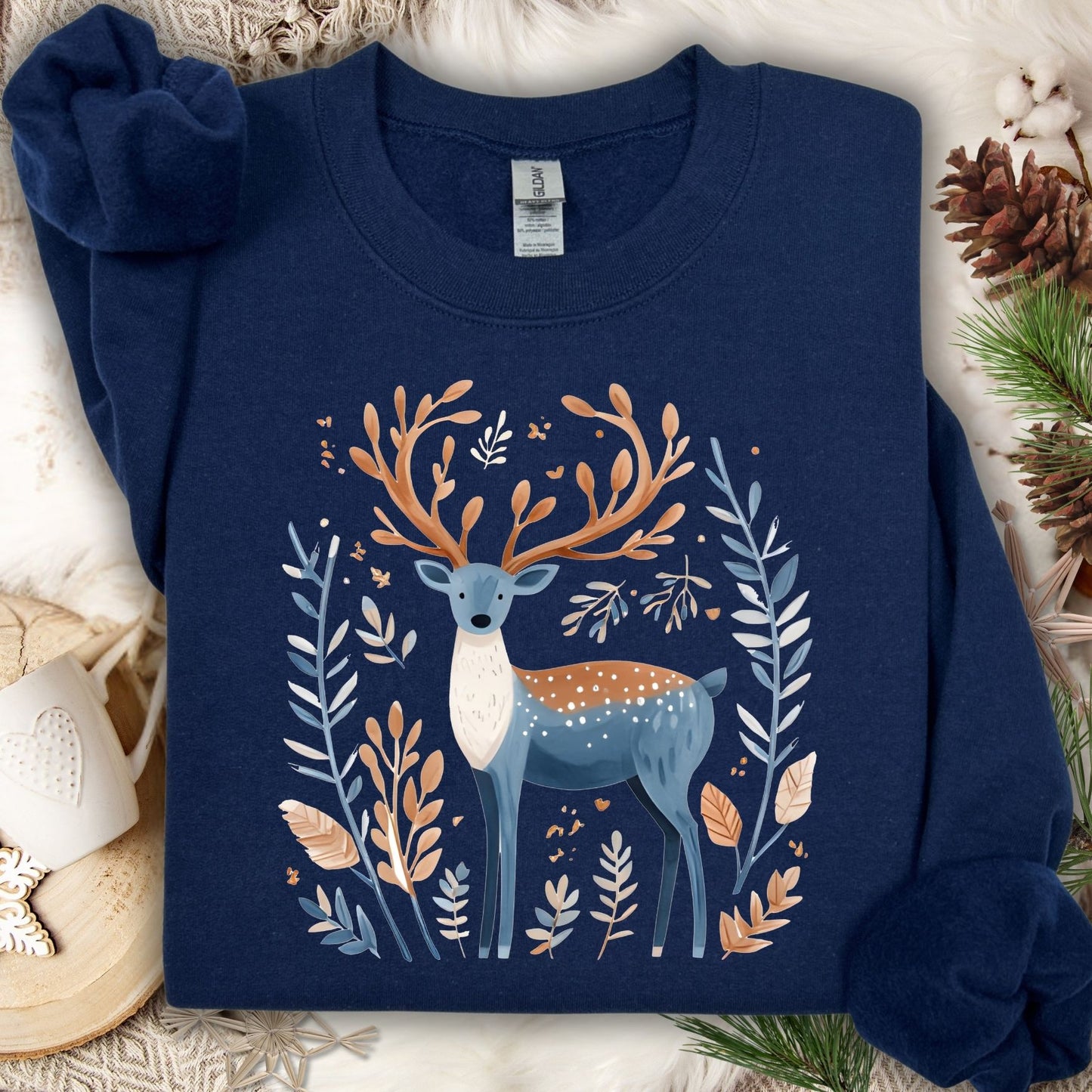 Nordic Reindeer with Winter Foliage Sweatshirt
