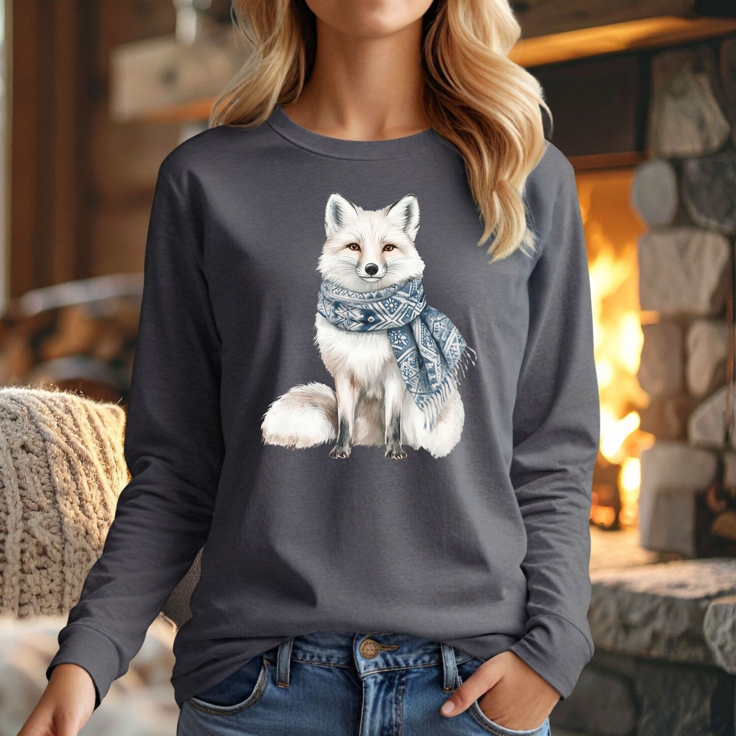 Nordic Winter Fox with Scarf Long Sleeve Tee