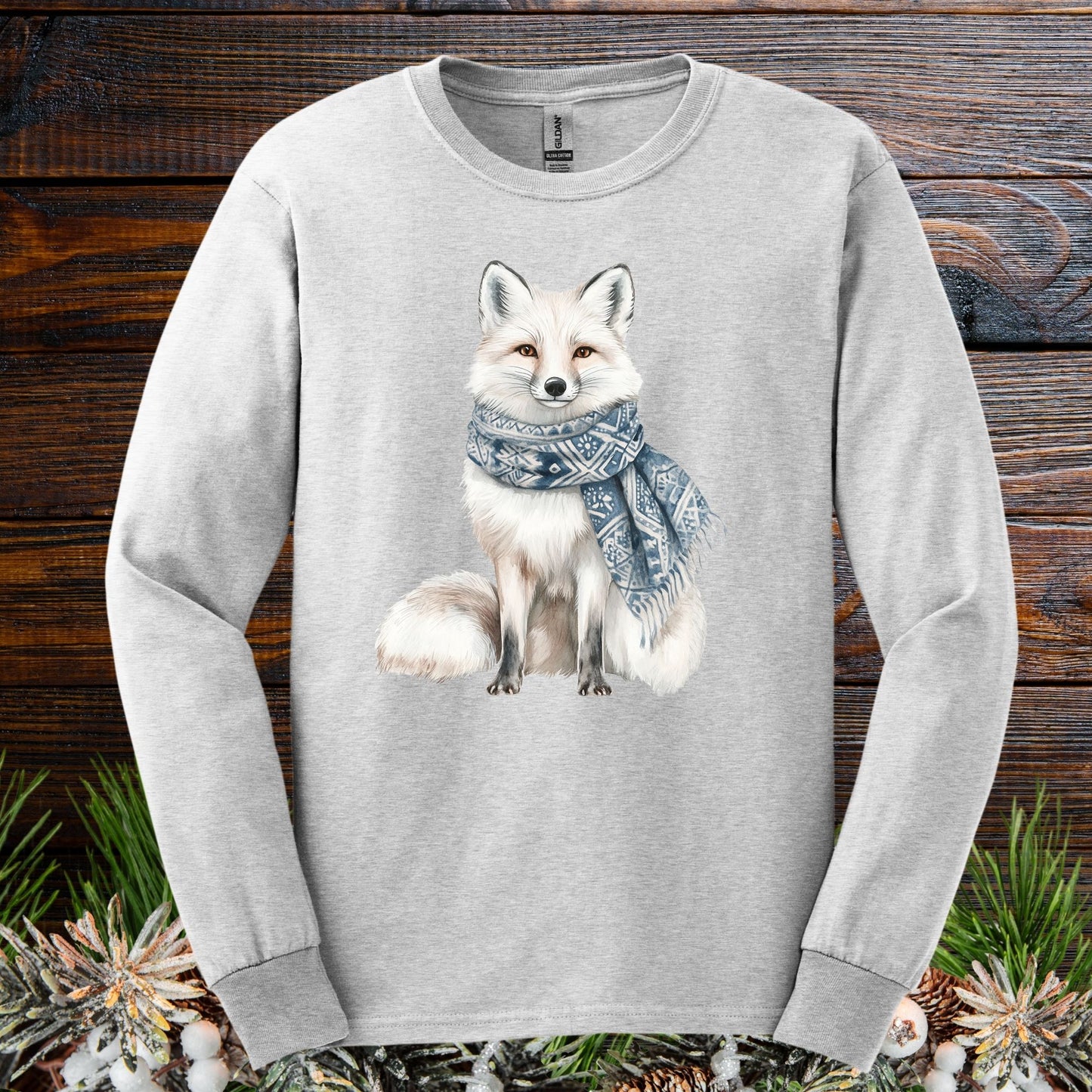 Nordic Winter Fox with Scarf Long Sleeve Tee