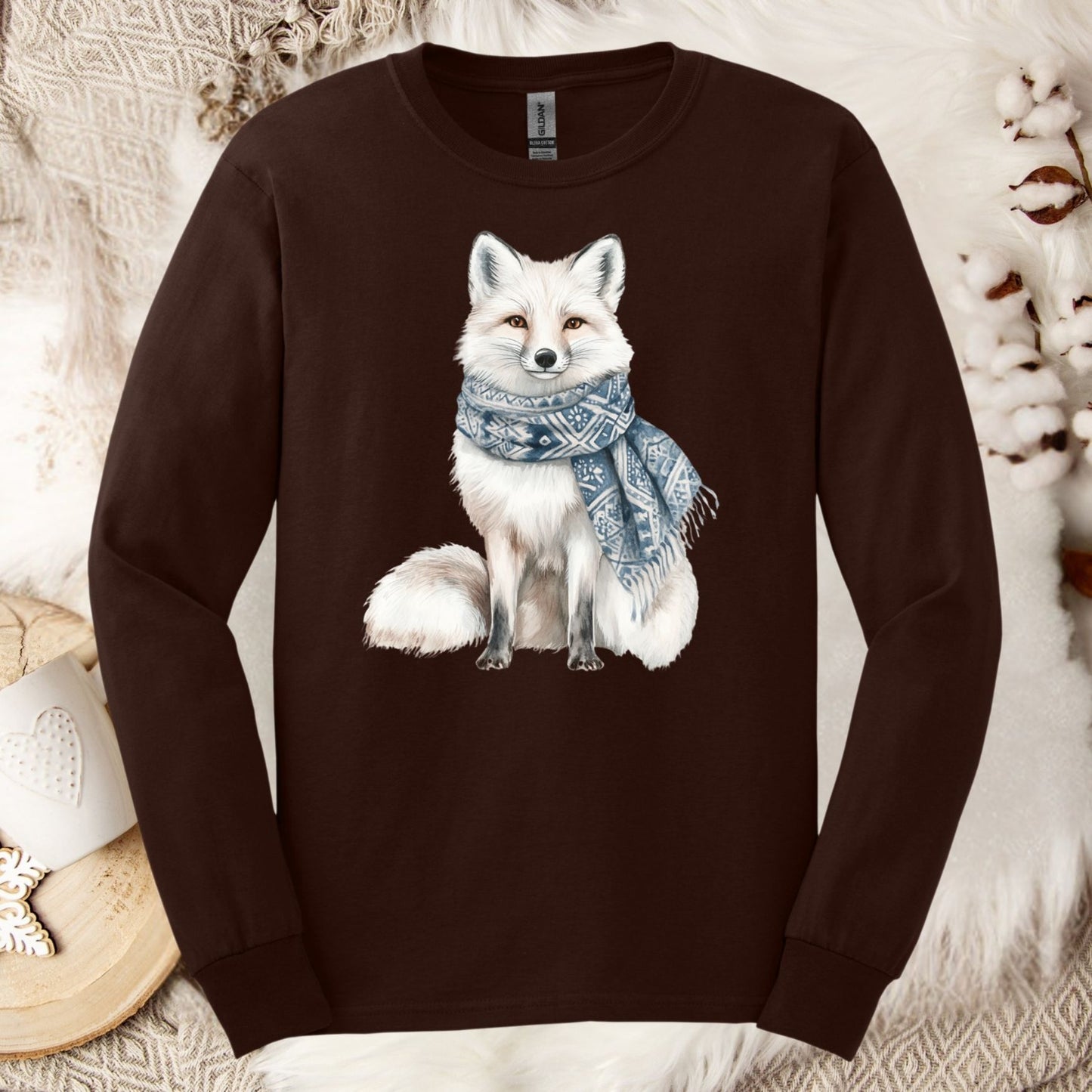Nordic Winter Fox with Scarf Long Sleeve Tee