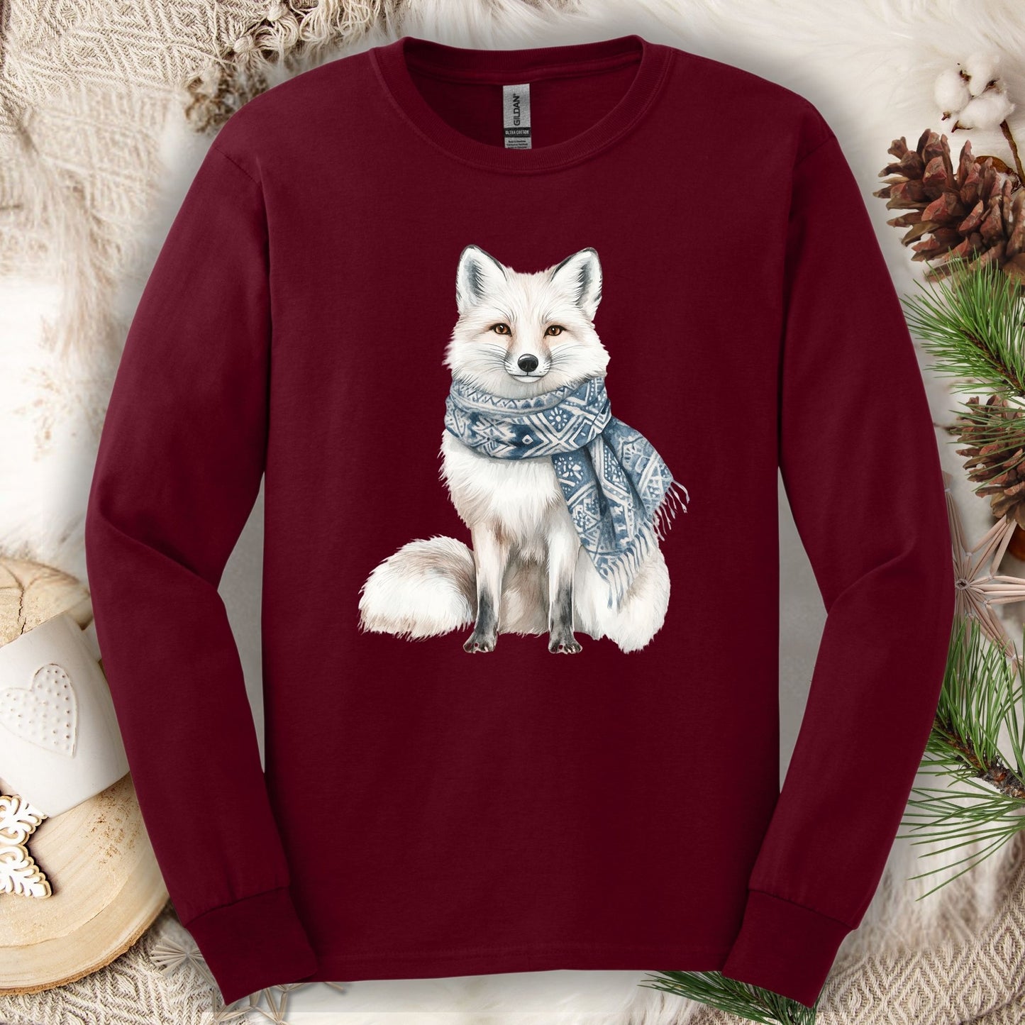 Nordic Winter Fox with Scarf Long Sleeve Tee