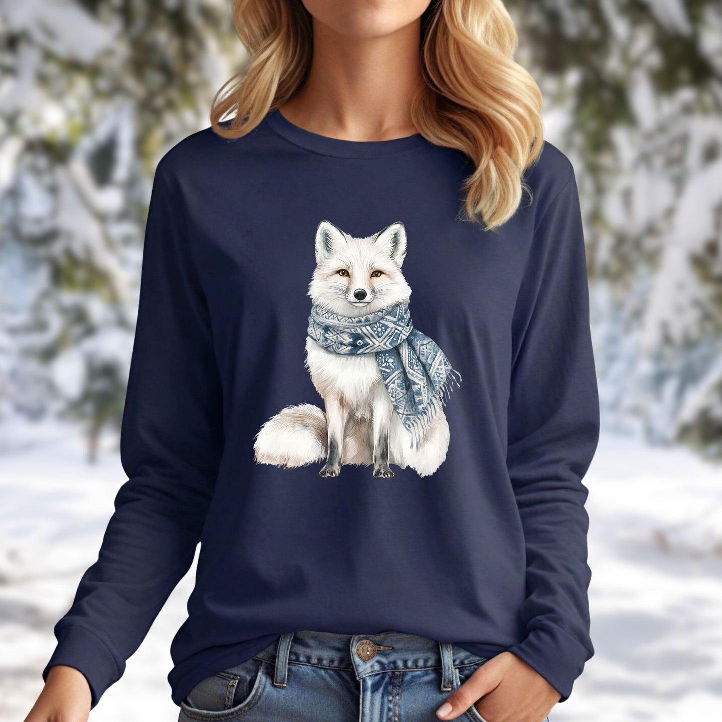 Nordic Winter Fox with Scarf Long Sleeve Tee