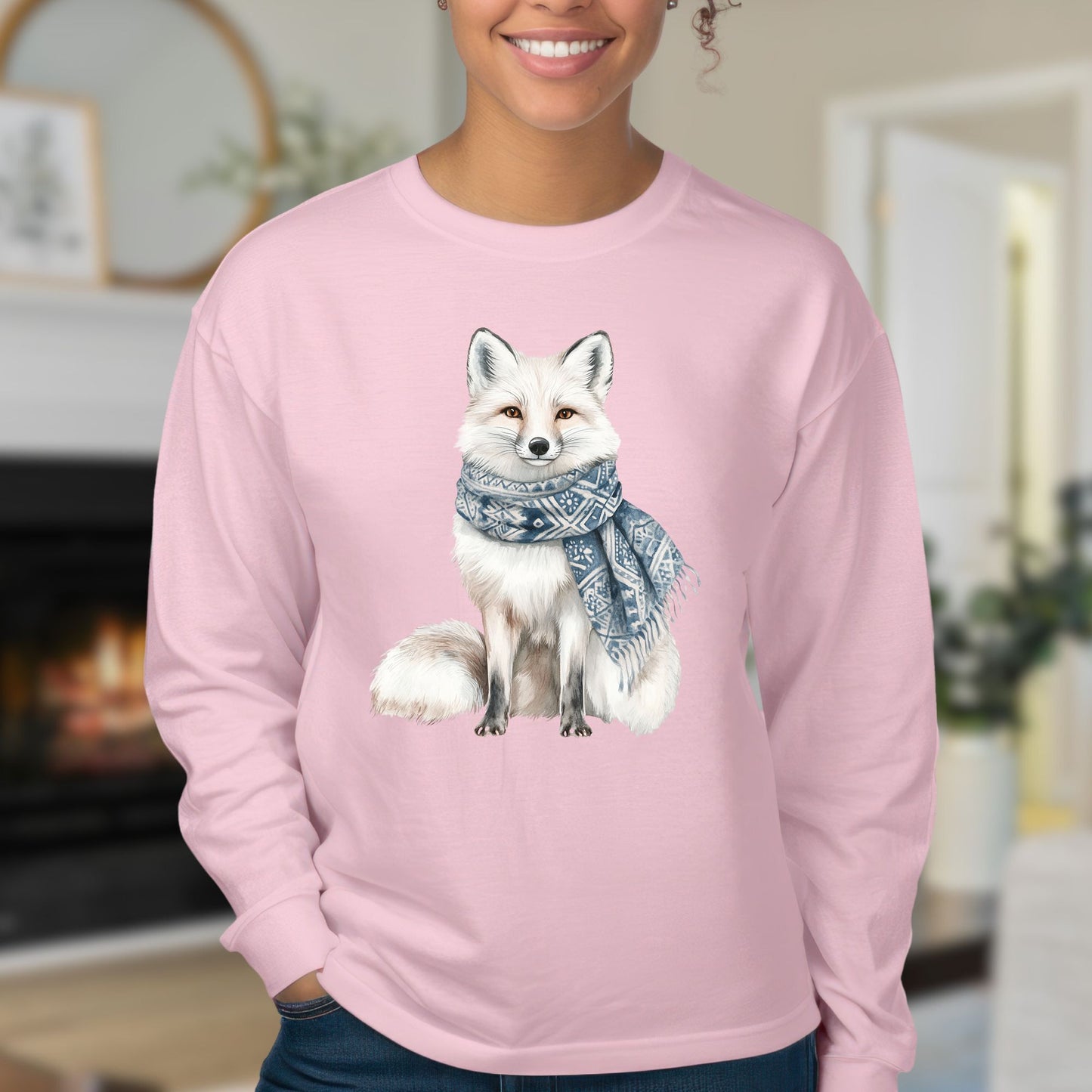 Nordic Winter Fox with Scarf Long Sleeve Tee