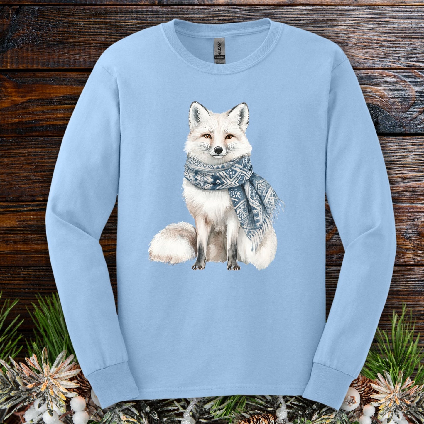 Nordic Winter Fox with Scarf Long Sleeve Tee