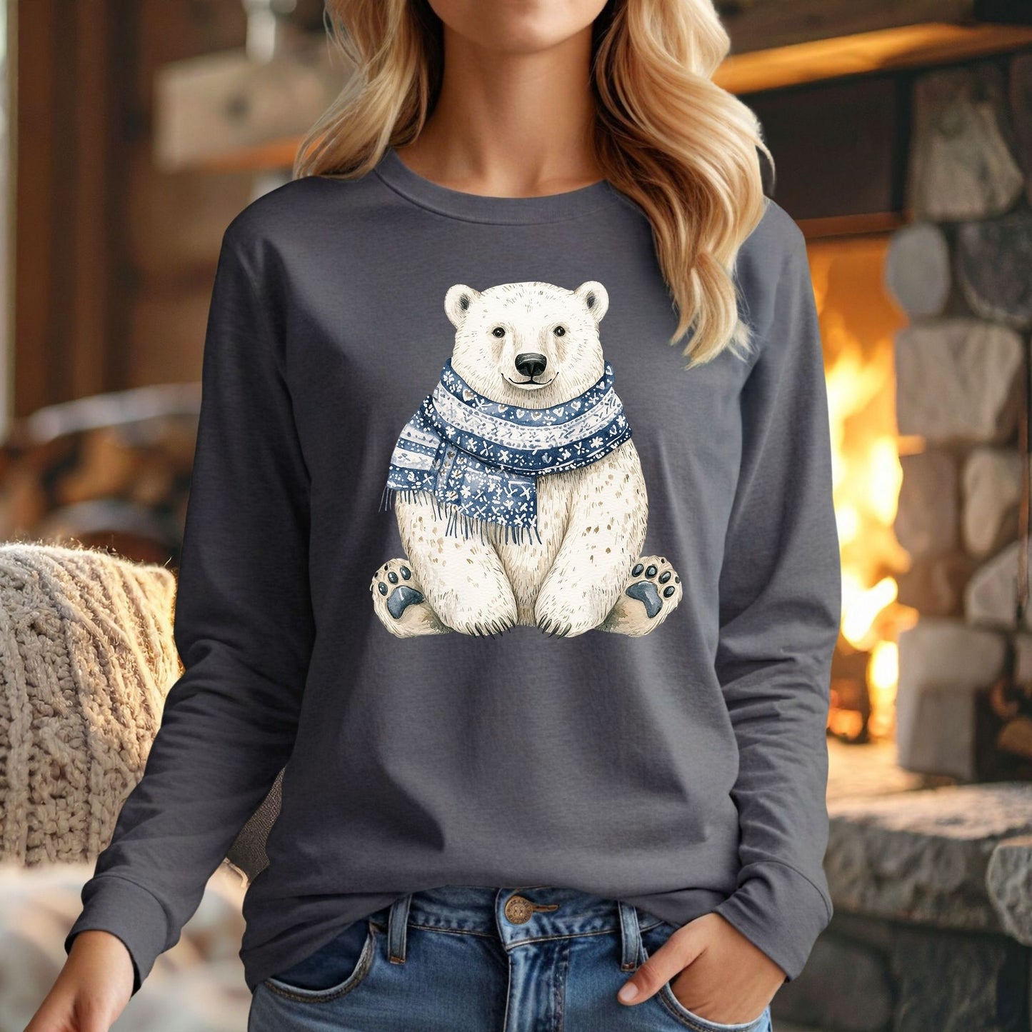 Nordic Winter Polar Bear Long Sleeve Tee
