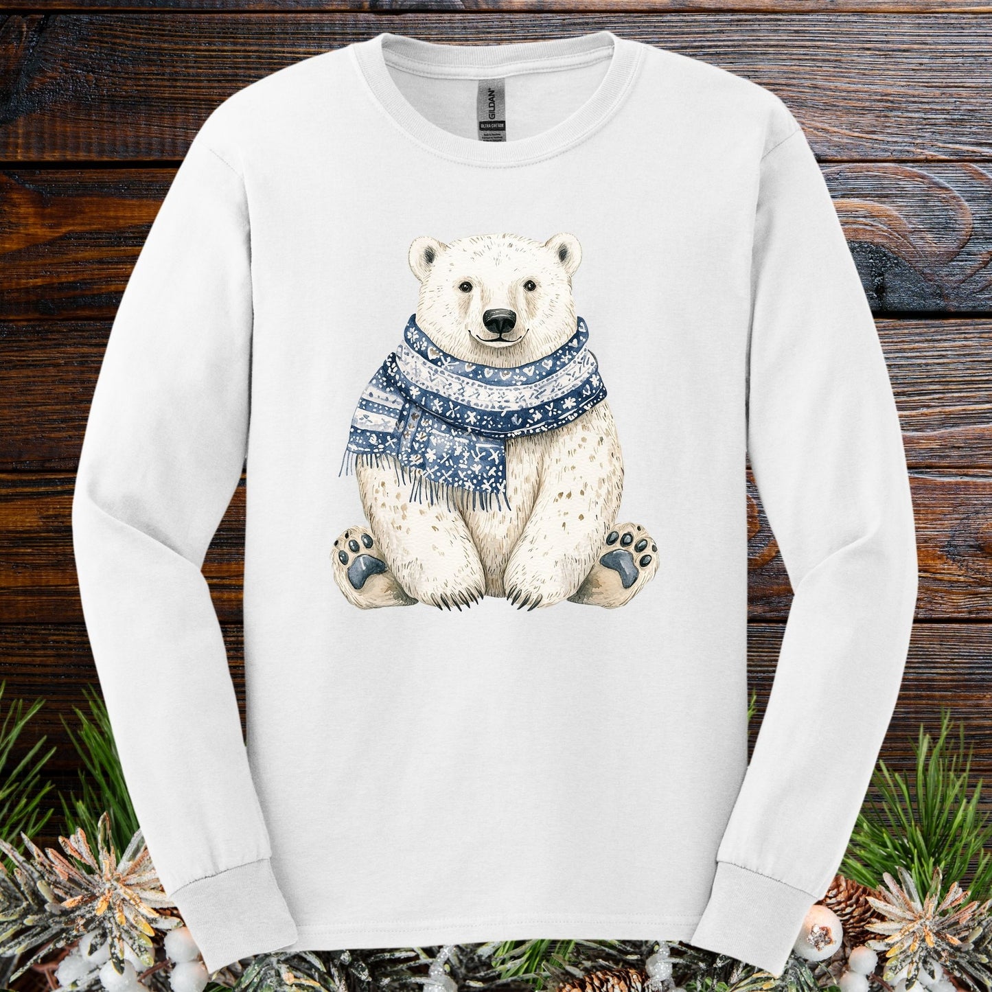 Nordic Winter Polar Bear Long Sleeve Tee