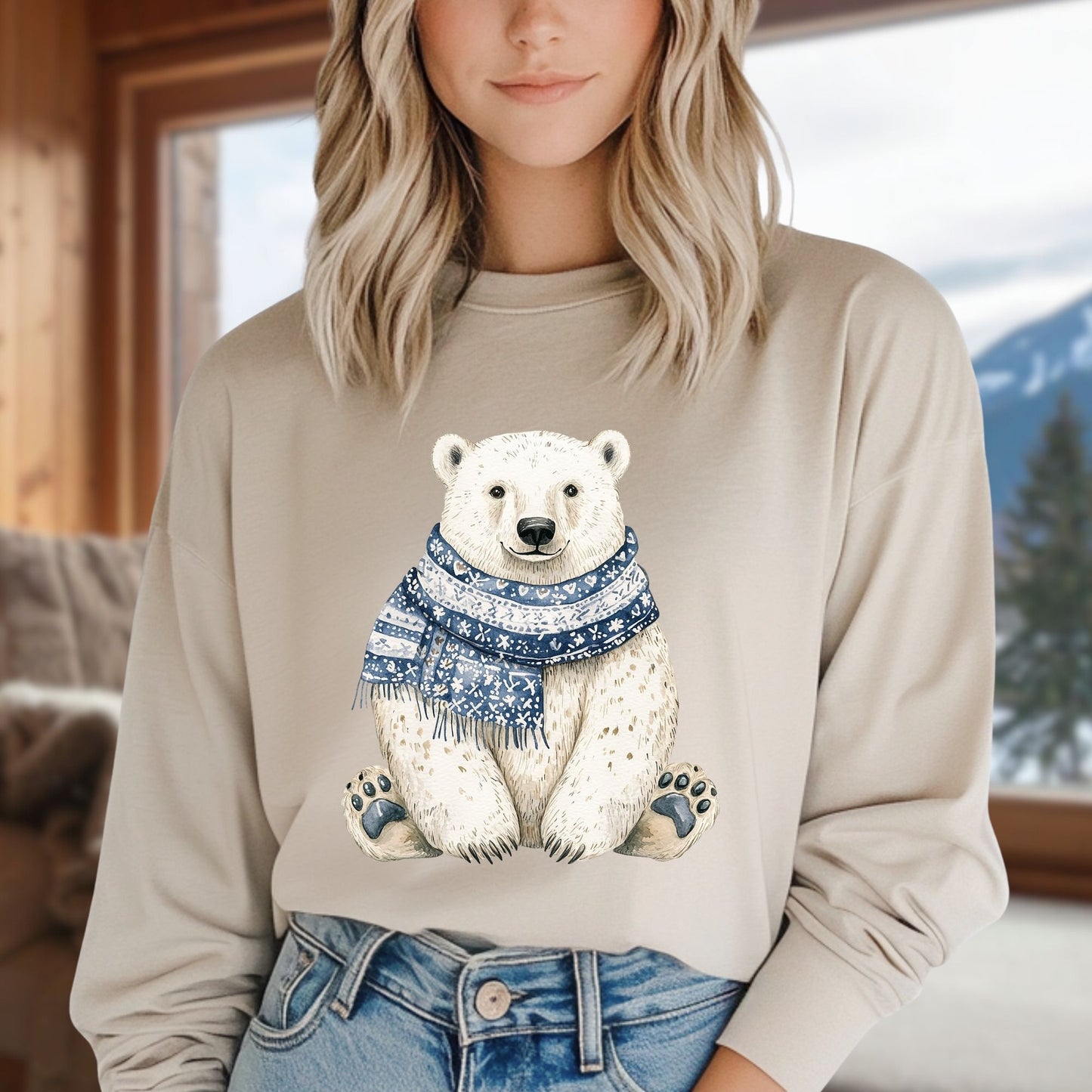 Nordic Winter Polar Bear Long Sleeve Tee