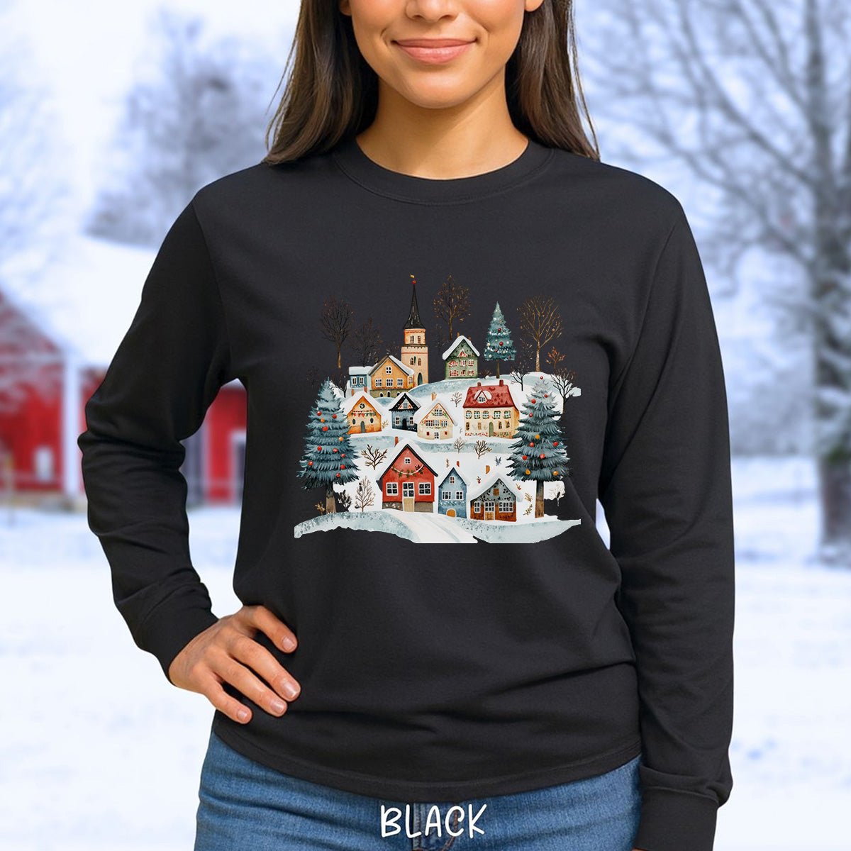 Nordic Winter Village Long Sleeve Tee