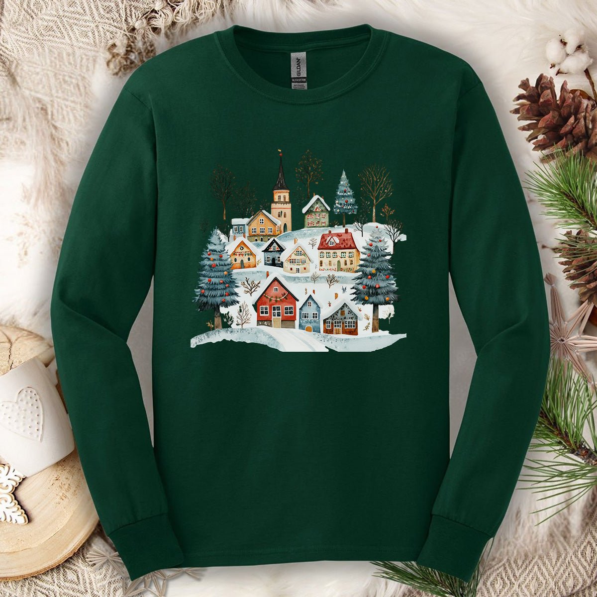 Nordic Winter Village Long Sleeve Tee
