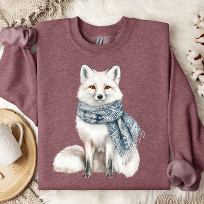 Nordic Winter White Fox with Scarf Sweatshirt