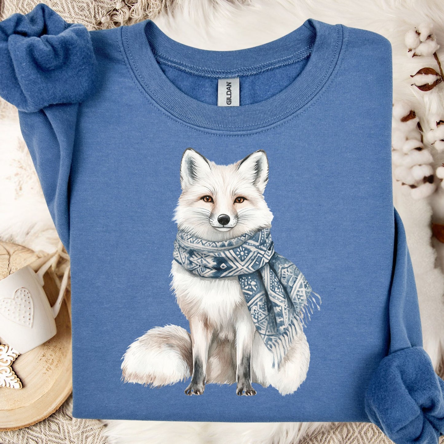 Nordic Winter White Fox with Scarf Sweatshirt