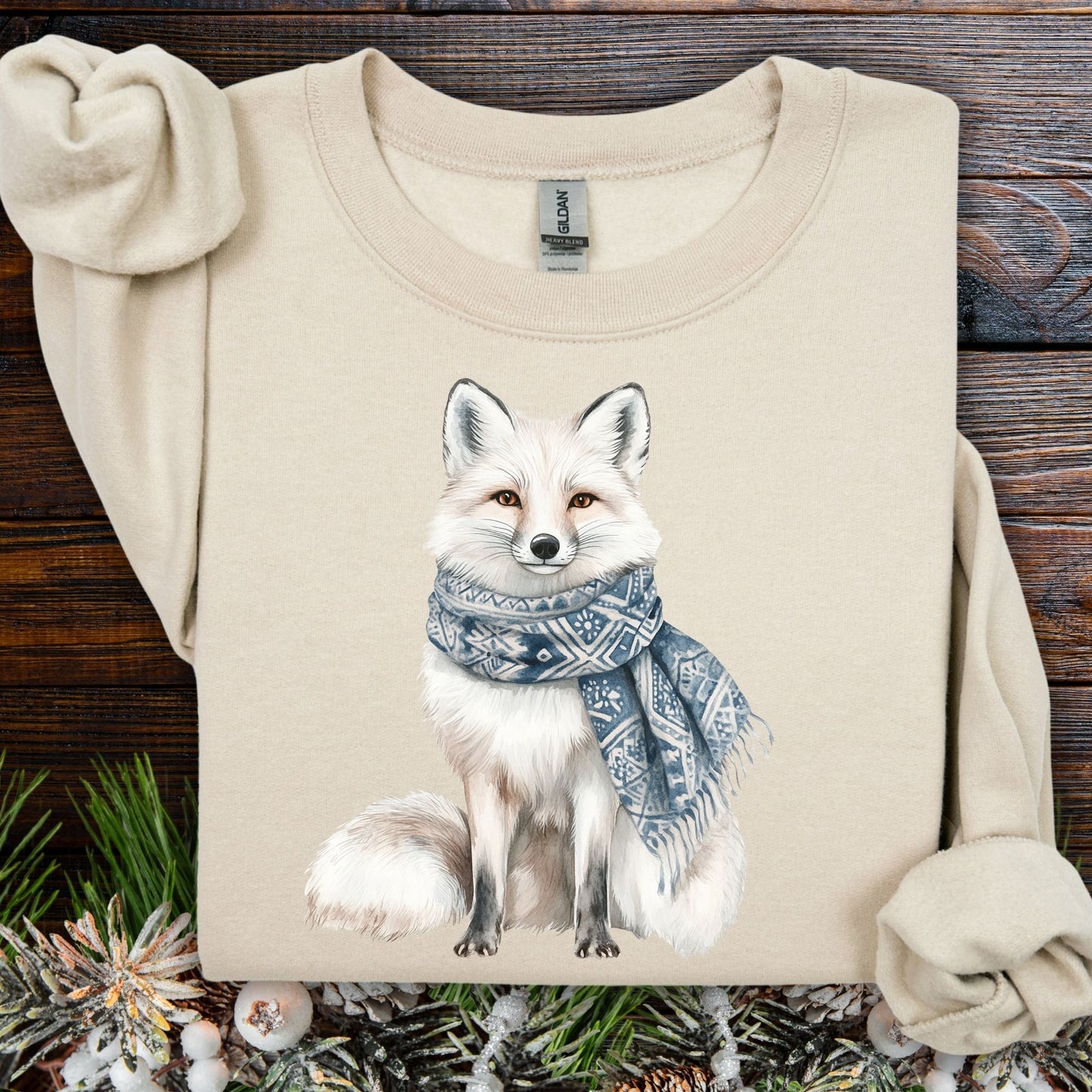 Nordic Winter White Fox with Scarf Sweatshirt