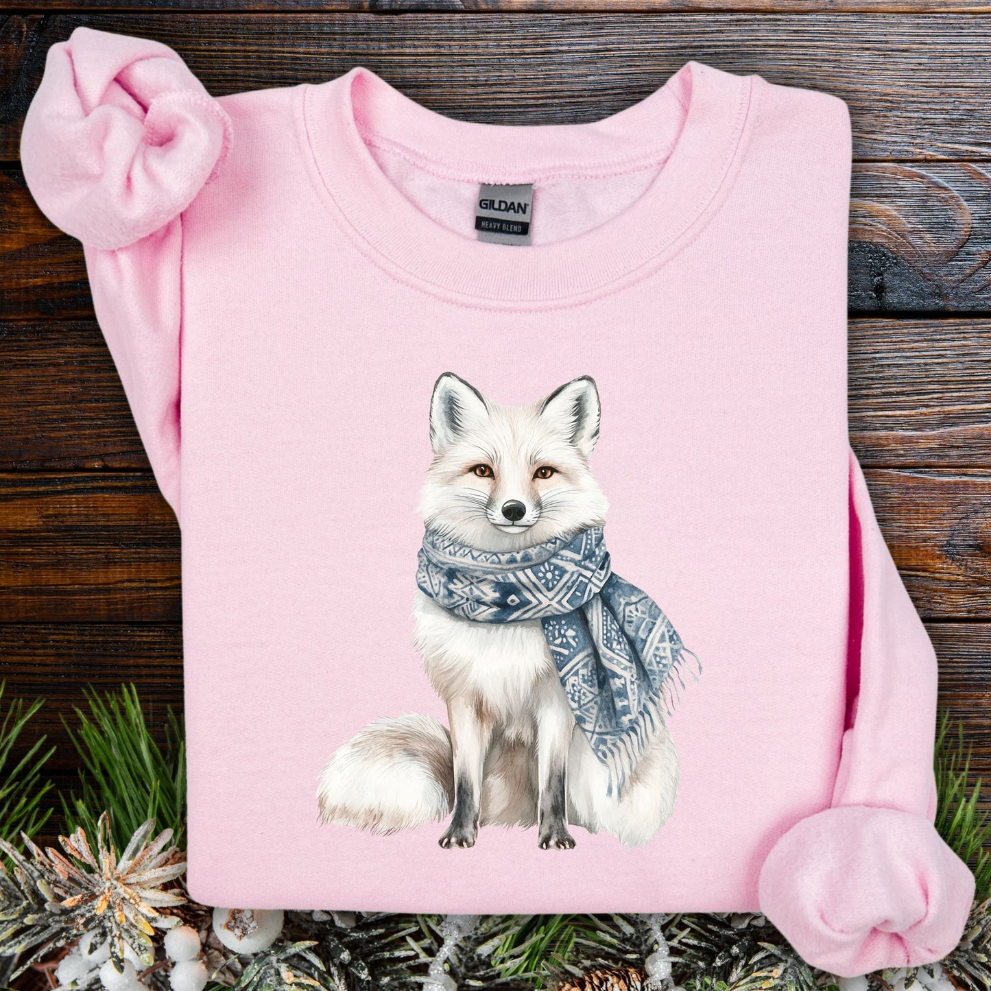 Nordic Winter White Fox with Scarf Sweatshirt