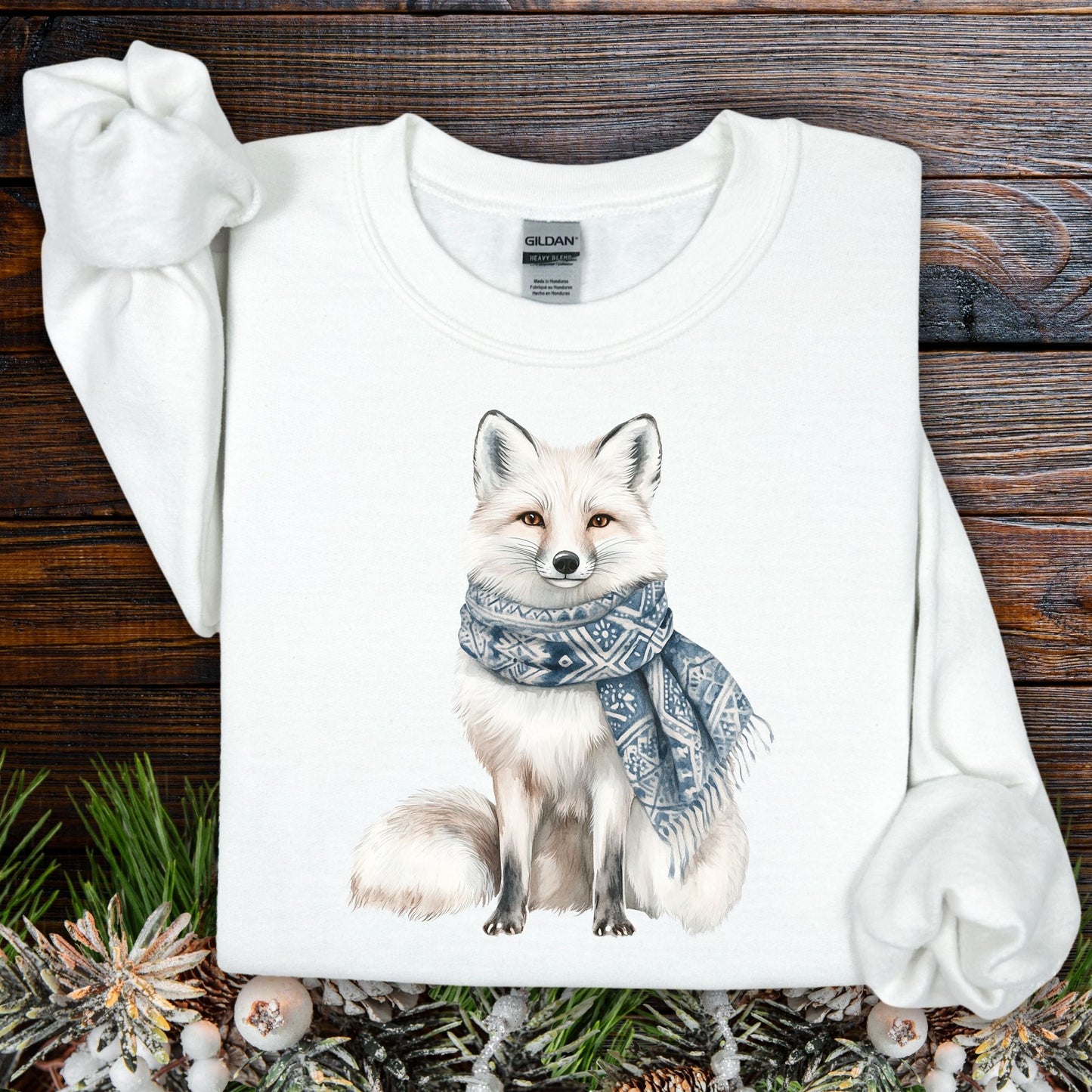 Nordic Winter White Wolf with Scarf Sweatshirt