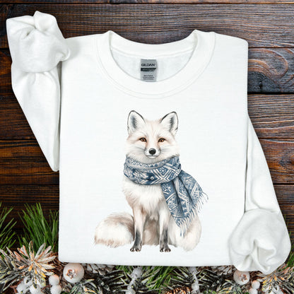 Nordic Winter White Wolf with Scarf Sweatshirt