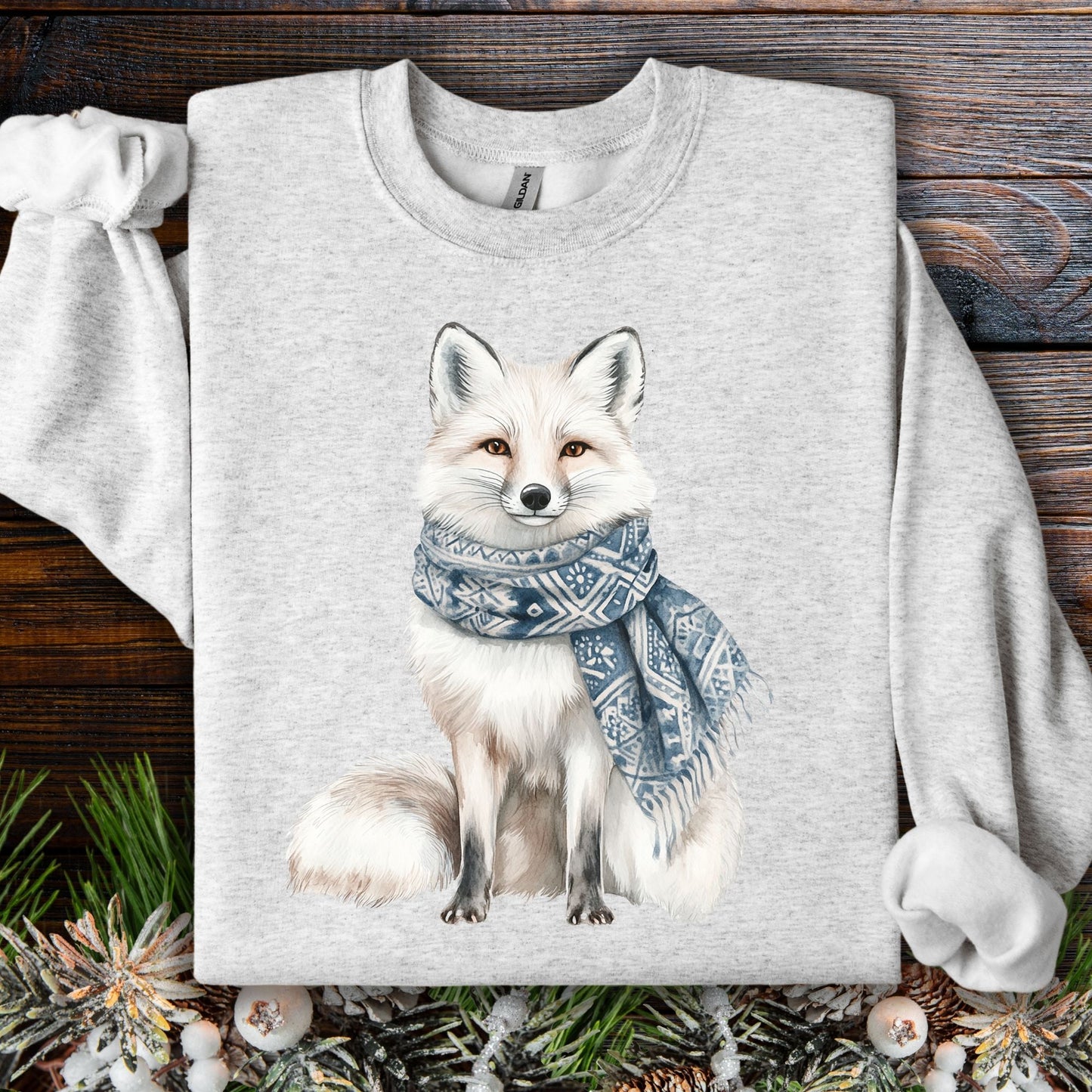 Nordic Winter White Wolf with Scarf Sweatshirt