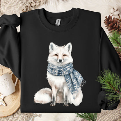 Nordic Winter White Wolf with Scarf Sweatshirt